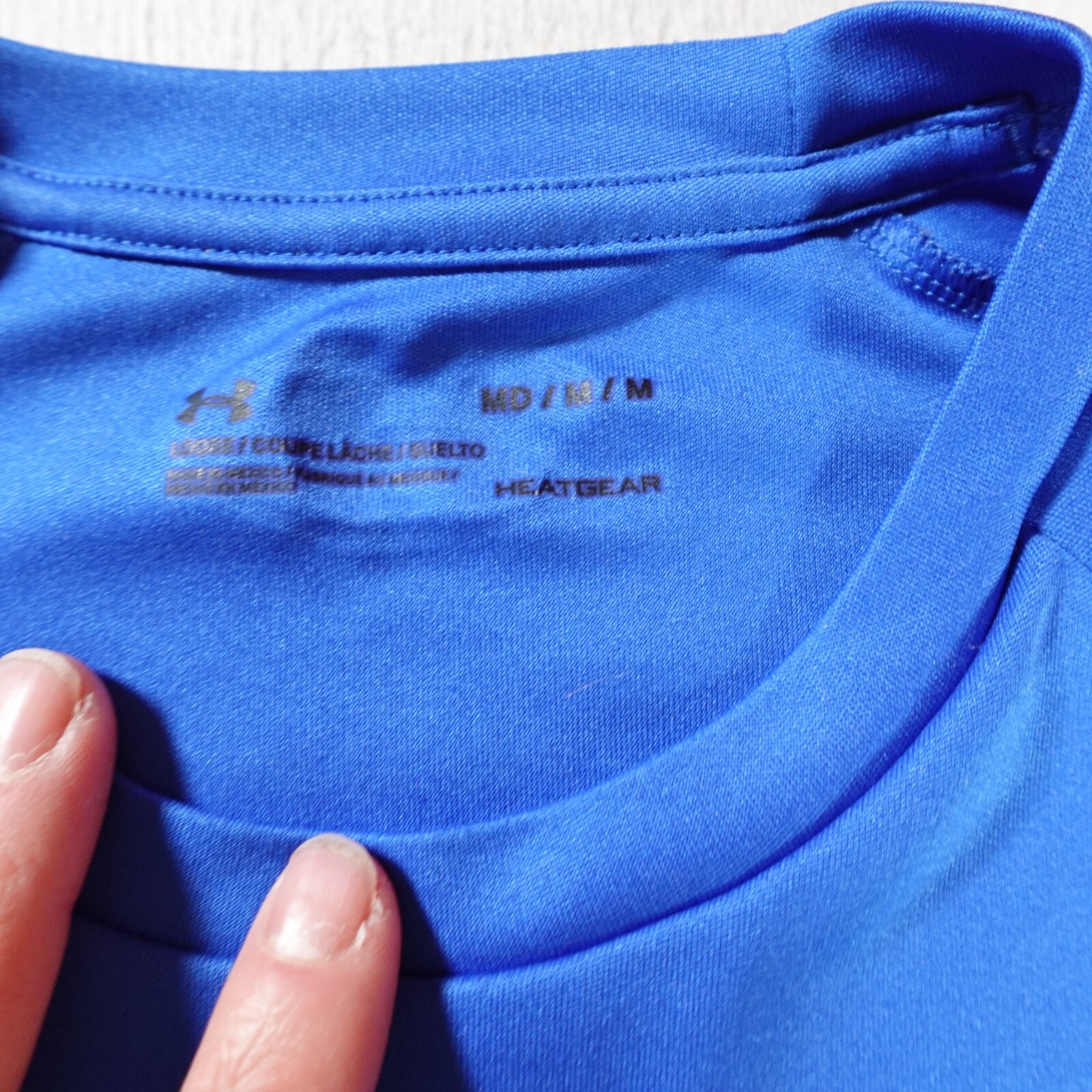 Under Armour Shirt Mens Medium Blue Stretch Gym Run Jog Workout Sports Soccer T gallery