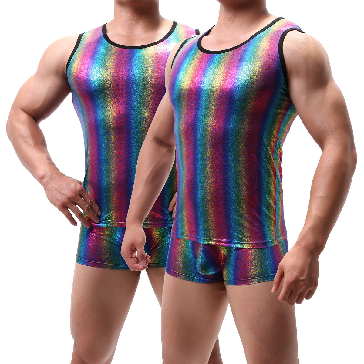 Men's Rainbow Metallic PVC Leather Wetlook Boxer Briefs Clubwear Vest Underwear gallery