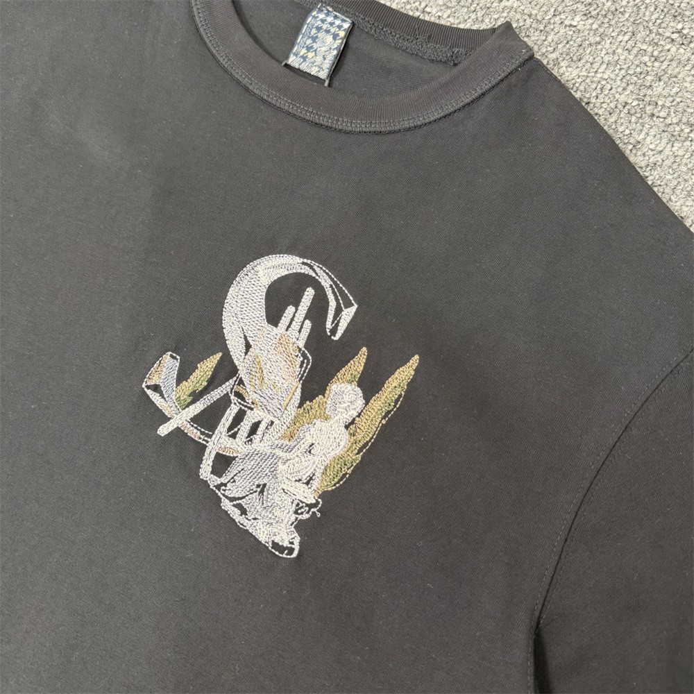 Derschutze Embroidered Logo High Street Casual Men's Loose Round-neck T-shirt gallery