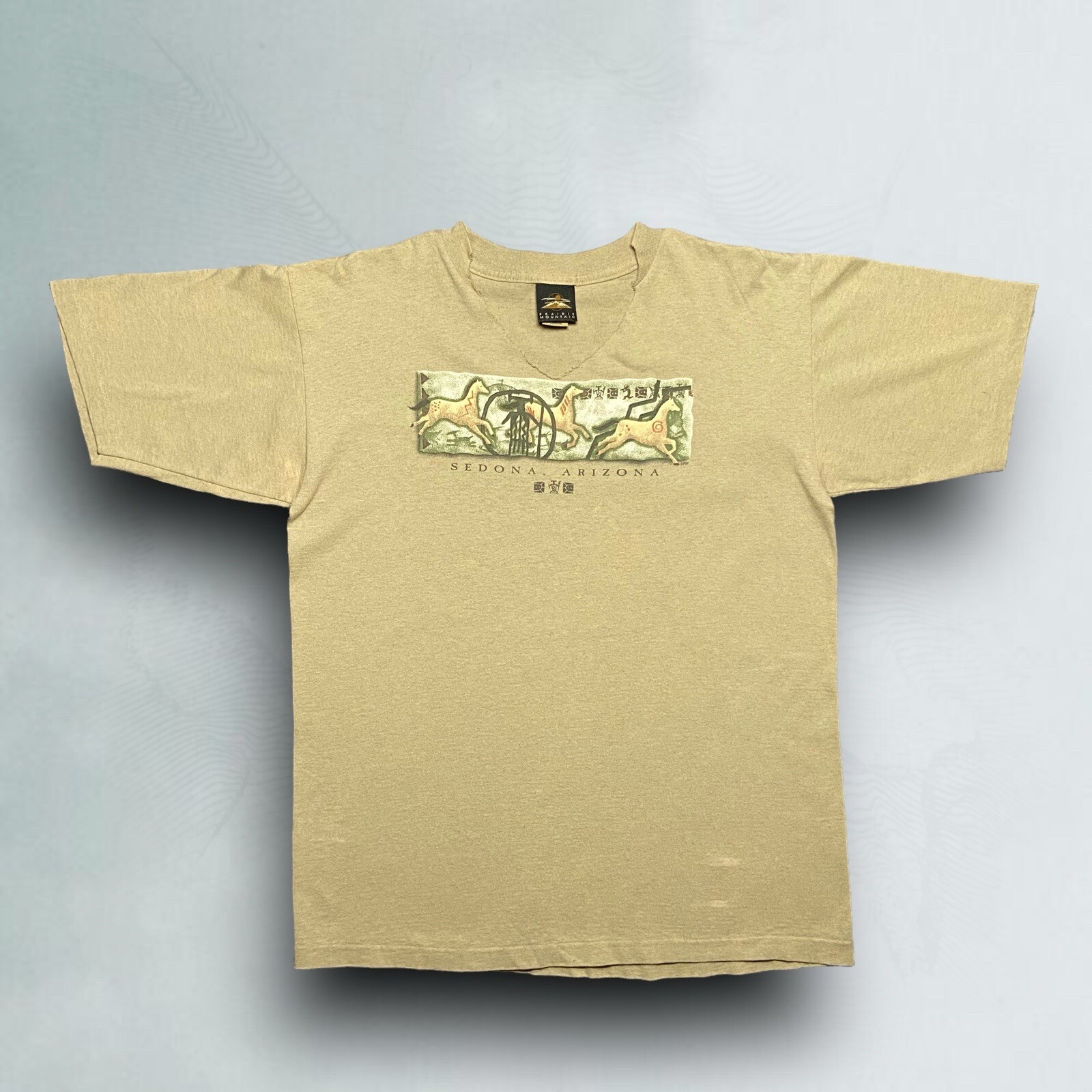 VTG Prairie Mountain T-Shirt Mens L Beige Sedona Arizona Native American 90s USA gallery