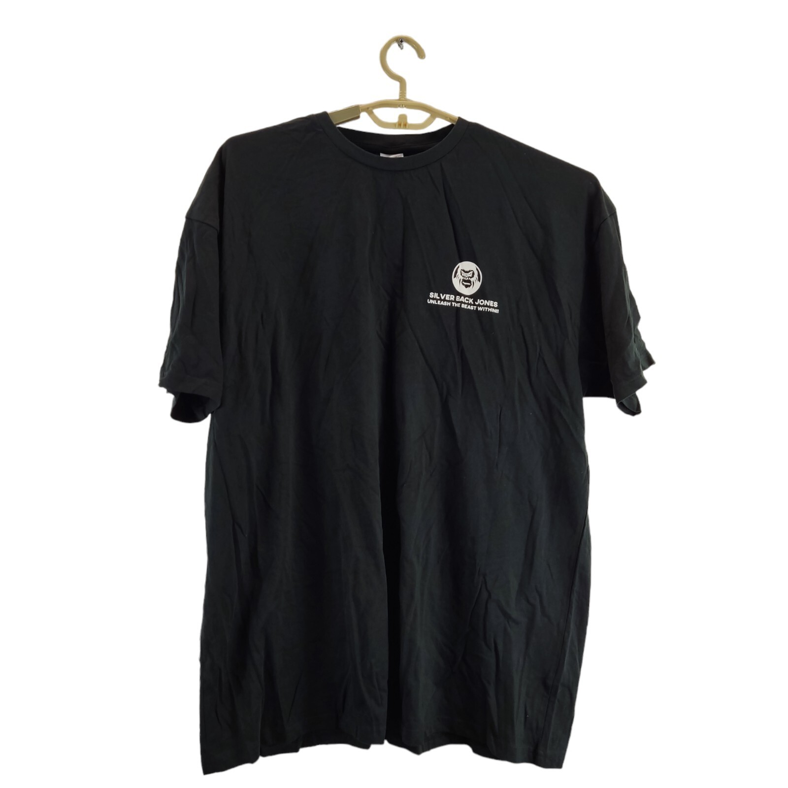 uneek mens t-shirt black crew neck short large print at the back size 2xl gallery