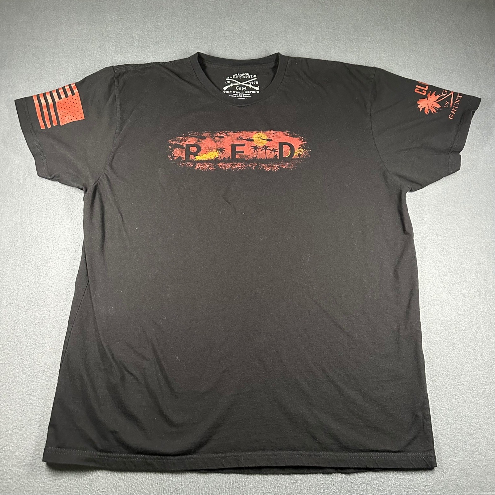 Grunt Style Mens XXL R.E.D. T Shirt Black Red Palm Tree Flag Graphic Tee gallery
