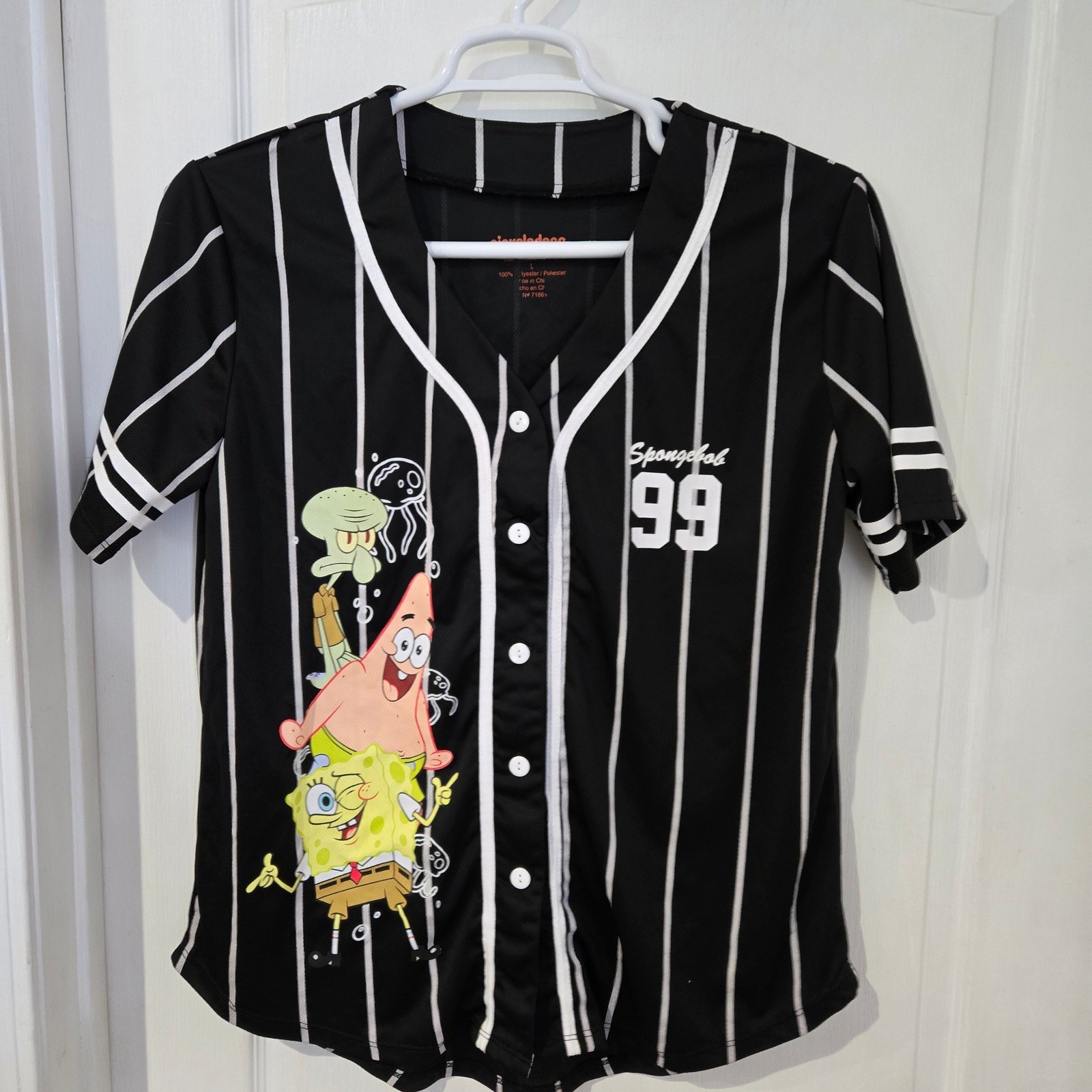 Nickelodeon SpongeBob Baseball Jersey Large Black Pinstripe gallery