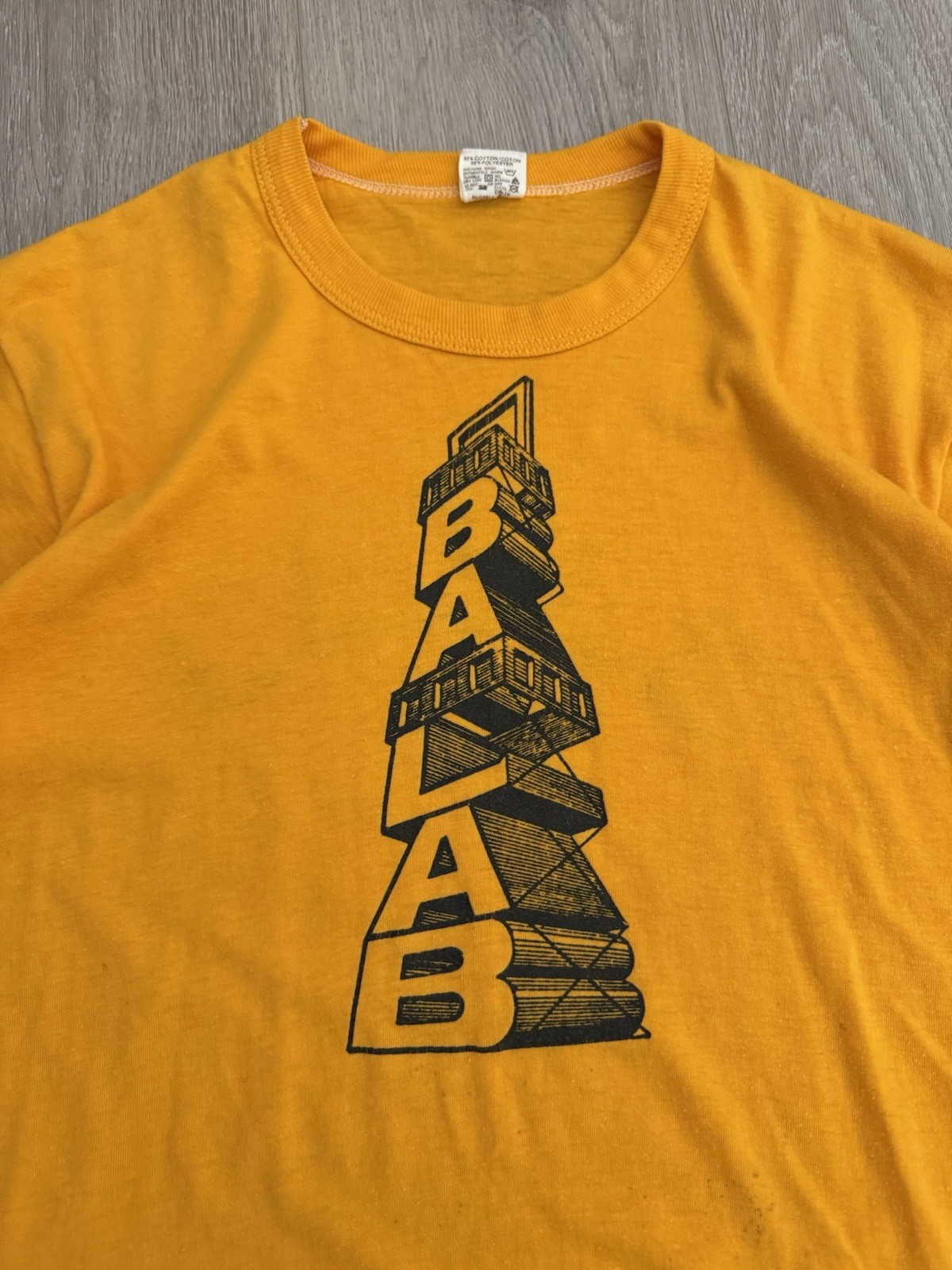 vintage 70s BALAB Russell Athletic Tee L USA Single Stitch Text Tower Shirt True gallery