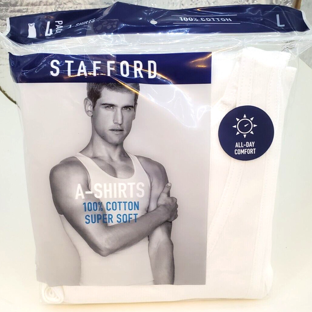 Stafford Super Soft 100% Cotton A-Shirts Ribbed Tank Top 4 Pack Large gallery