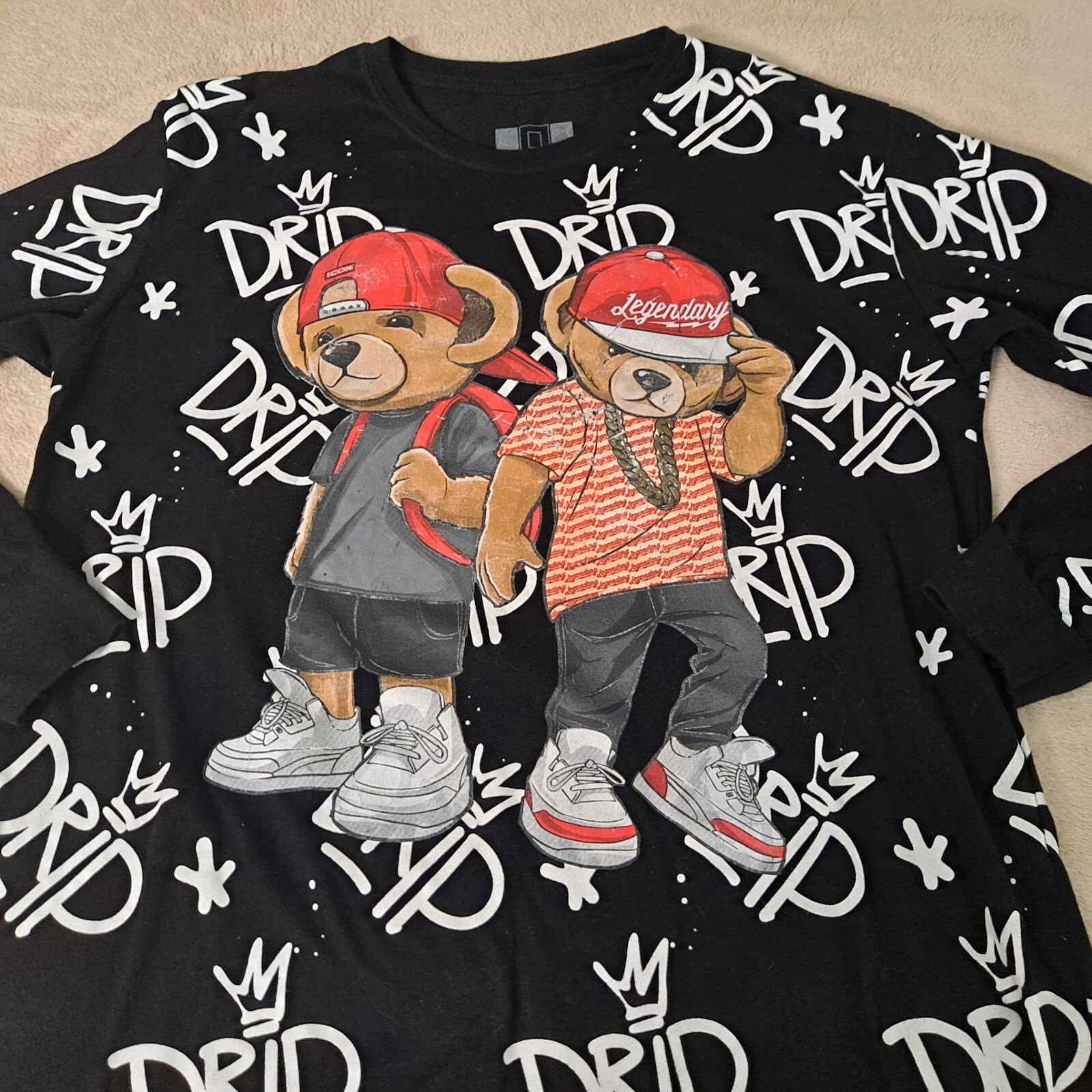Bailey Apparel Shirt Mens Large Black Drip All Over Print Bear Legend Streetwear gallery