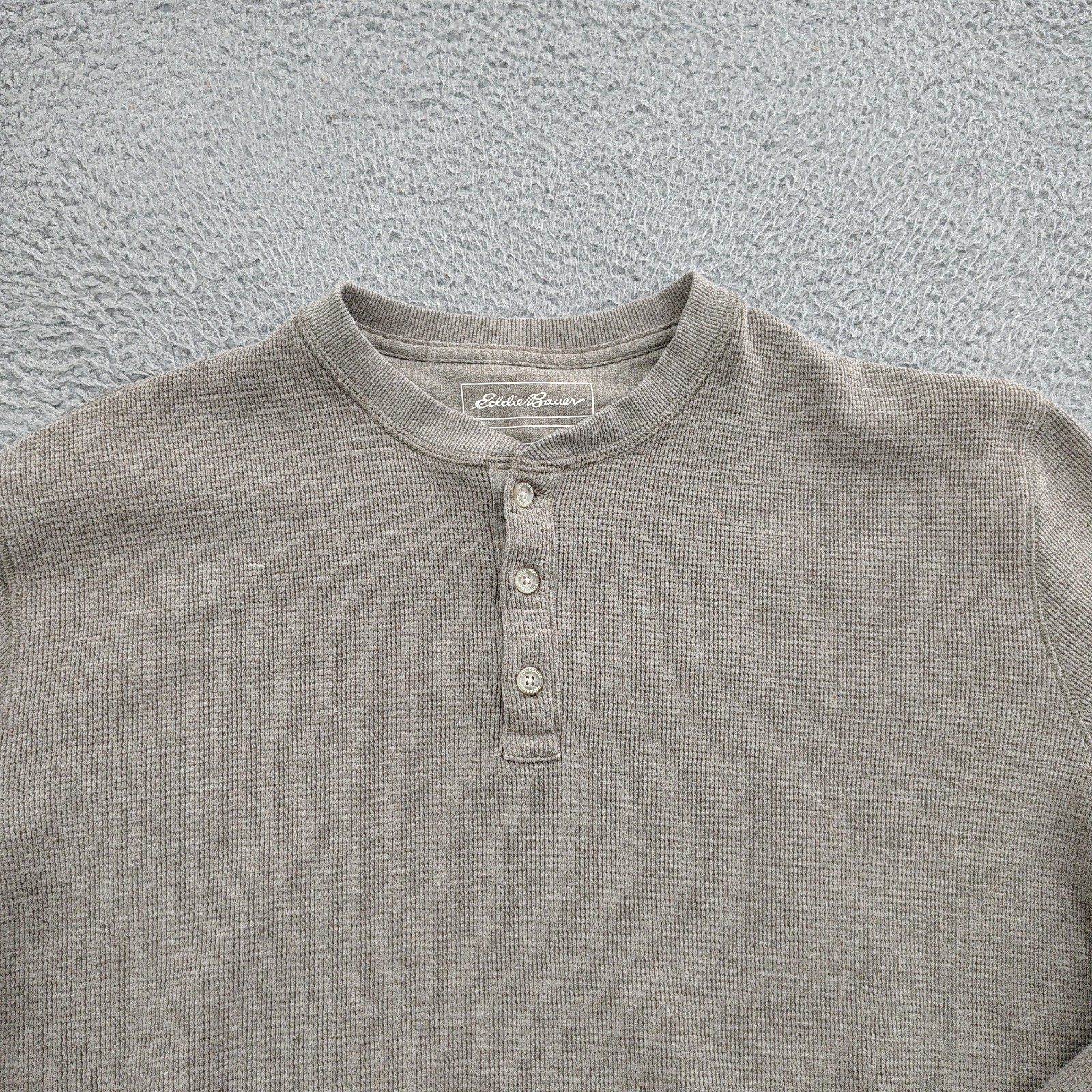 Eddie Bauer Thermal Shirt Mens XL Brown Waffle Knit Henley Long Sleeve Casual gallery