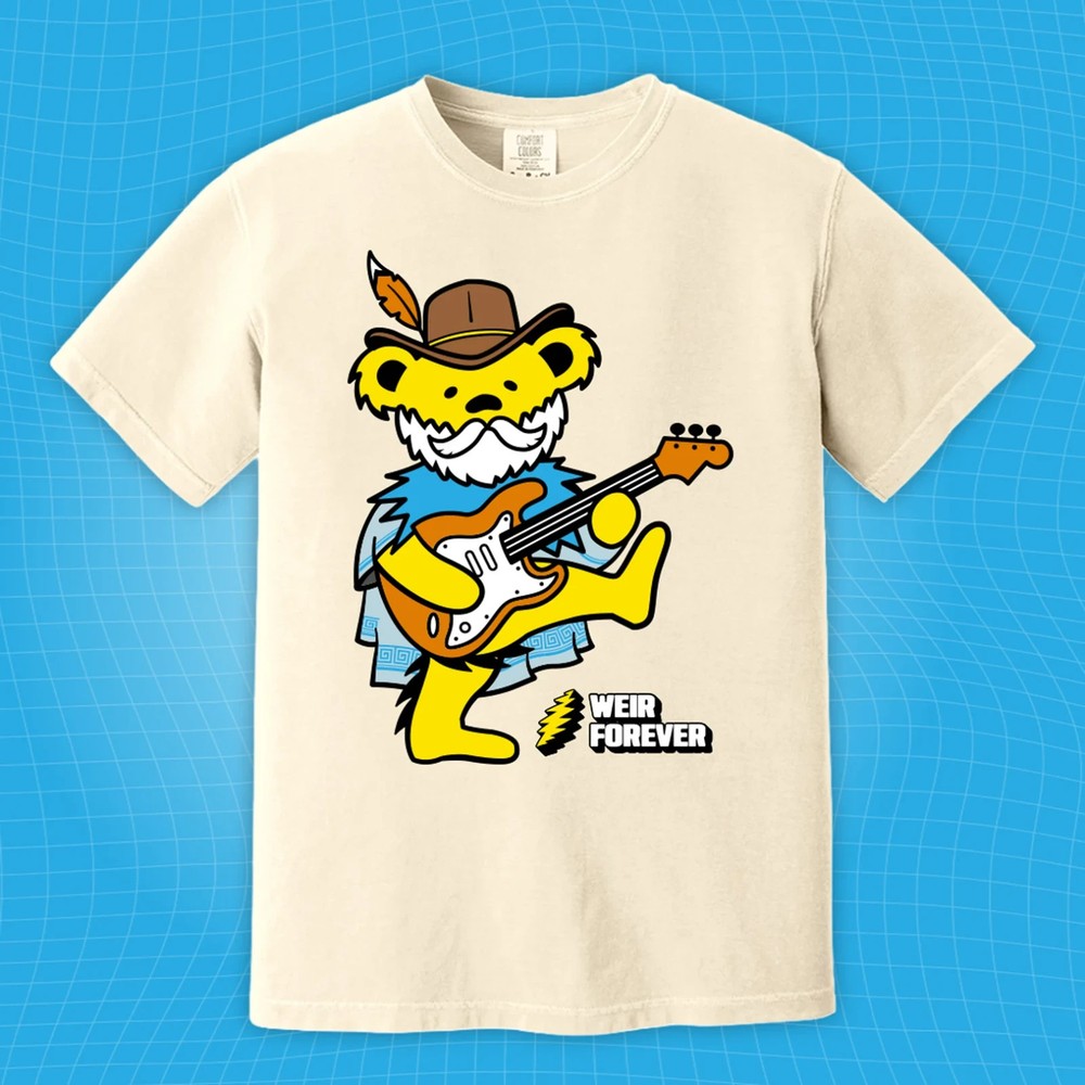 Grateful Dead Dancing Bear Bob Weir Tribute Cowboy Hat & Guitar Graphic T-Shirt.
