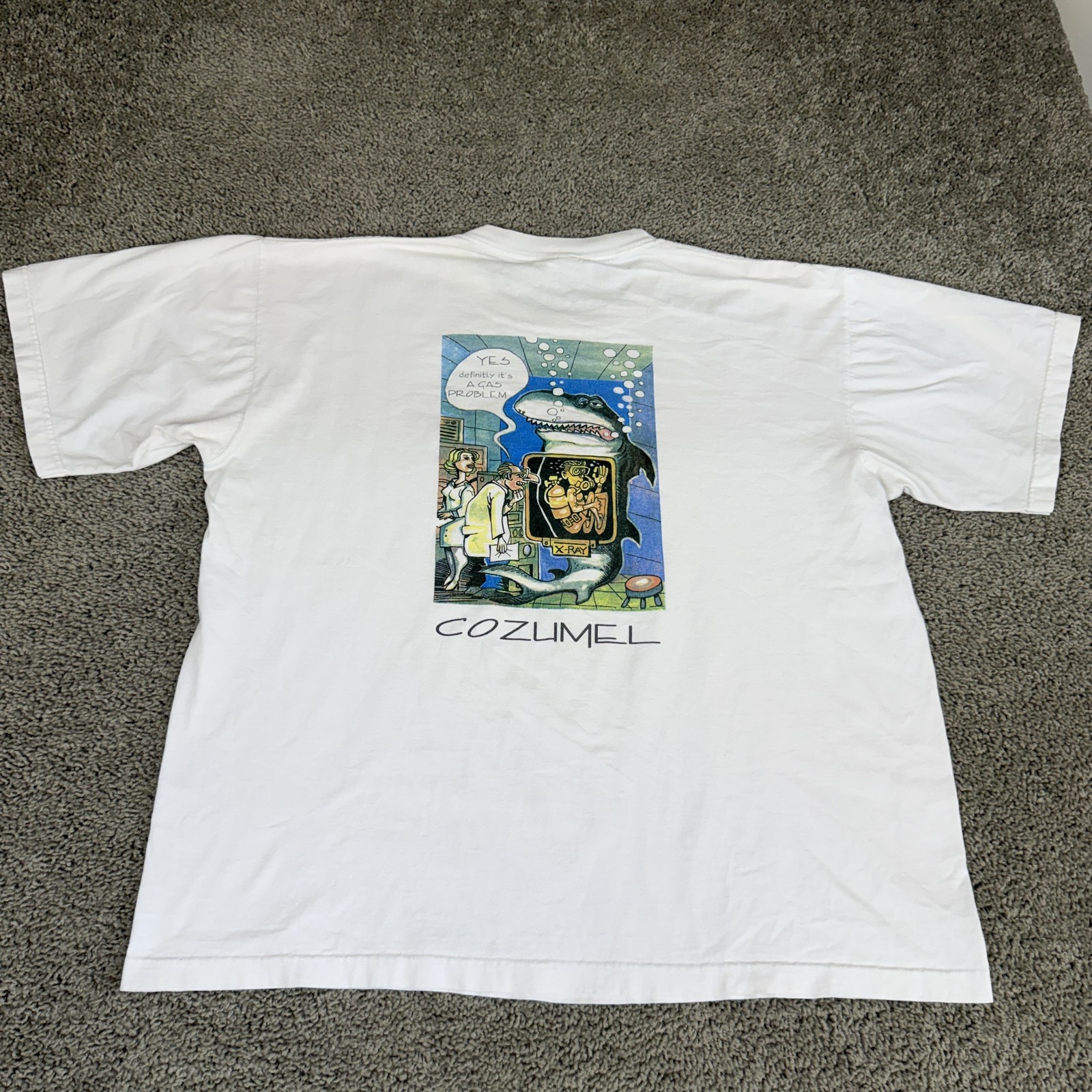 Vintage Cozumel Shirt Mens 2XL White Shark Scuba Diving Graphic Tee Humor gallery