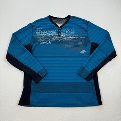Projek Raw Shirt Size XL Blue Black Stripe Long Sleeve Henley Grunge Skate Y2K