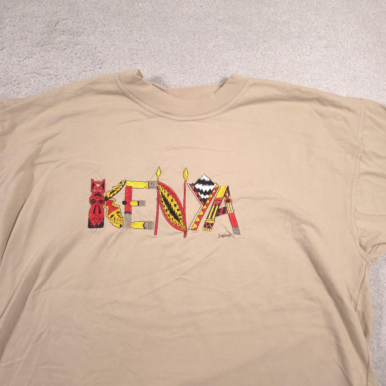 Dash Clothing Shirt Mens Large Beige Kenya Embroidered Graphic Tee Africa Travel gallery