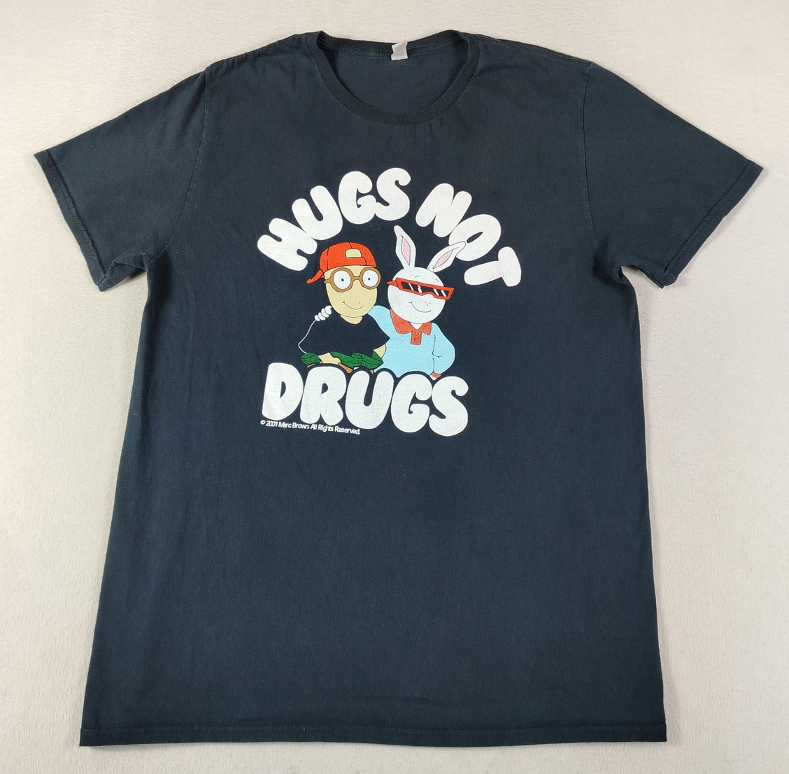 Vintage Arthur Hugs Not Drugs Shirt Mens Large Black 2001 Cartoon Graphic Tee gallery