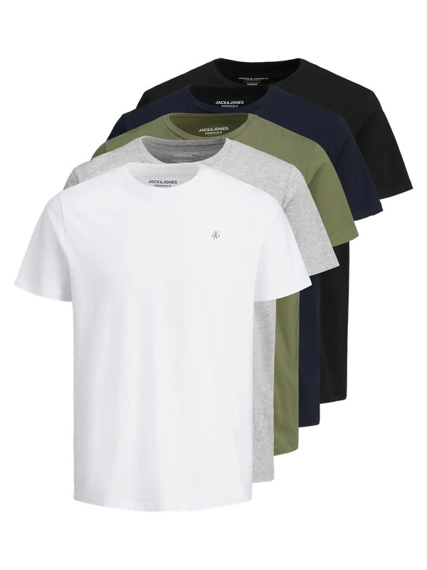 Jack & Jones Men’s 5-Pack Crew Neck T-Shirts – 100% Cotton Multipack