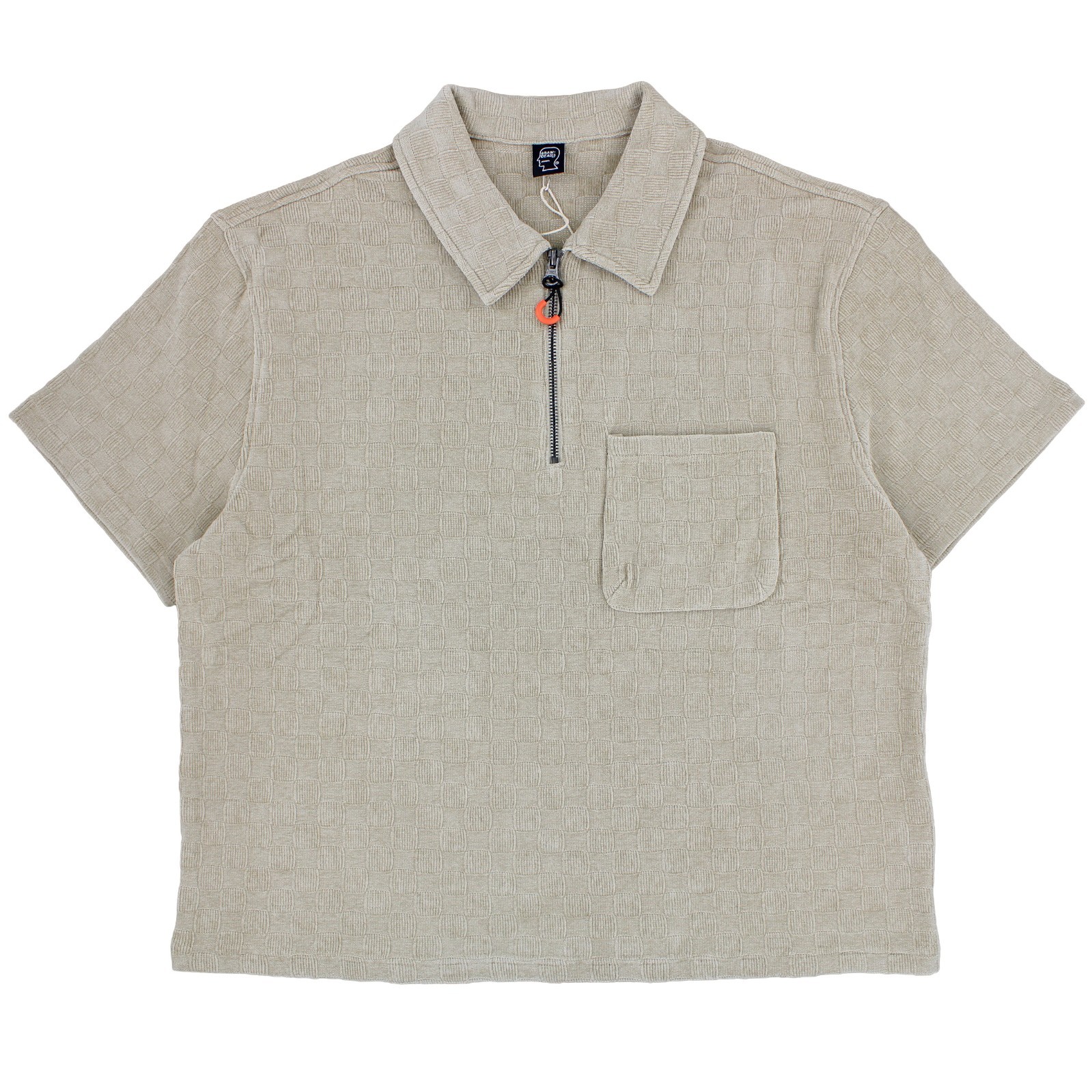 Brain Dead Men’s Shirt, Chenille Check Half Zip Up Short Sleeve Shirt, Sand