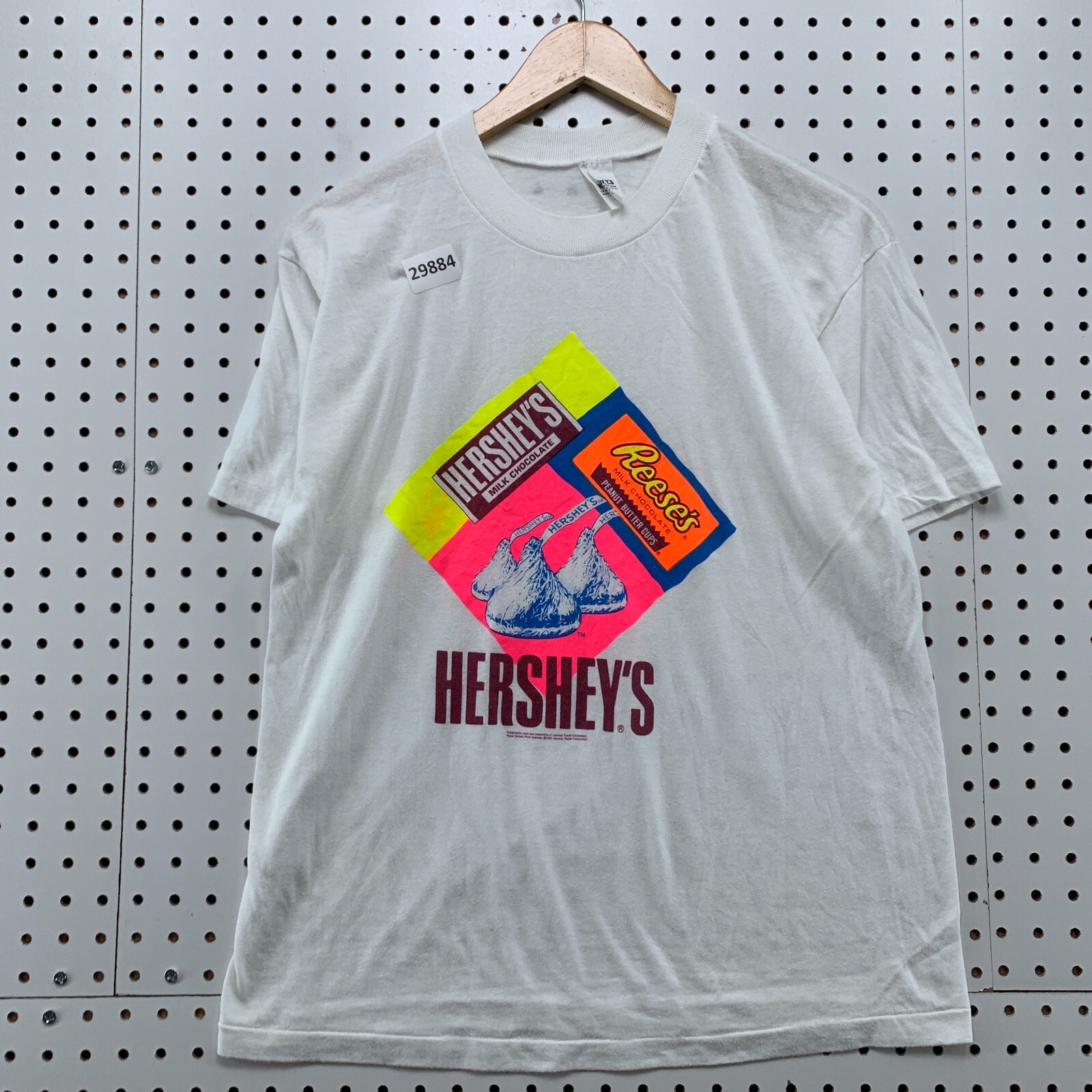 Vintage 80s Hersheys Reese Kisses Shirt White Single Stitch Fits Medium 19.5×26