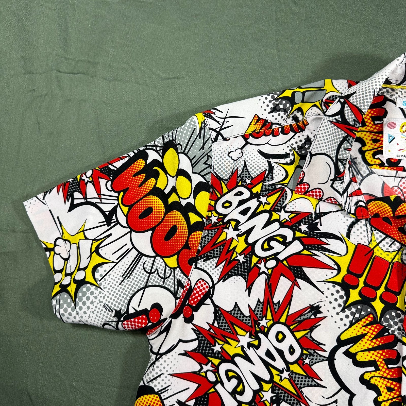 Oh Snap Drill Clothing Comic Pop Art Shirt Mens M Stretch Button Up Bang Pow gallery
