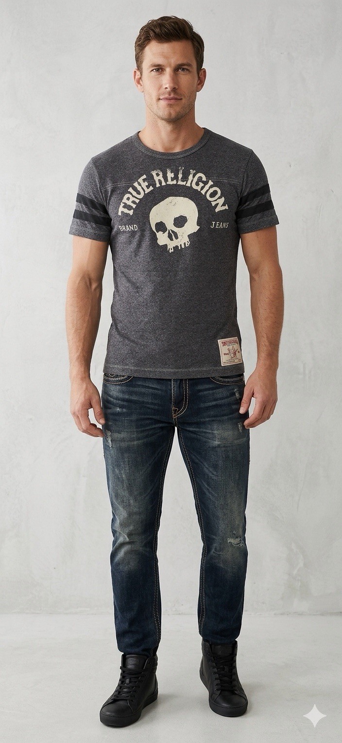 $89 TRUE RELIGION Black TRUE SKULL Short Sleeve Designer Graphic T-shirt NWT gallery