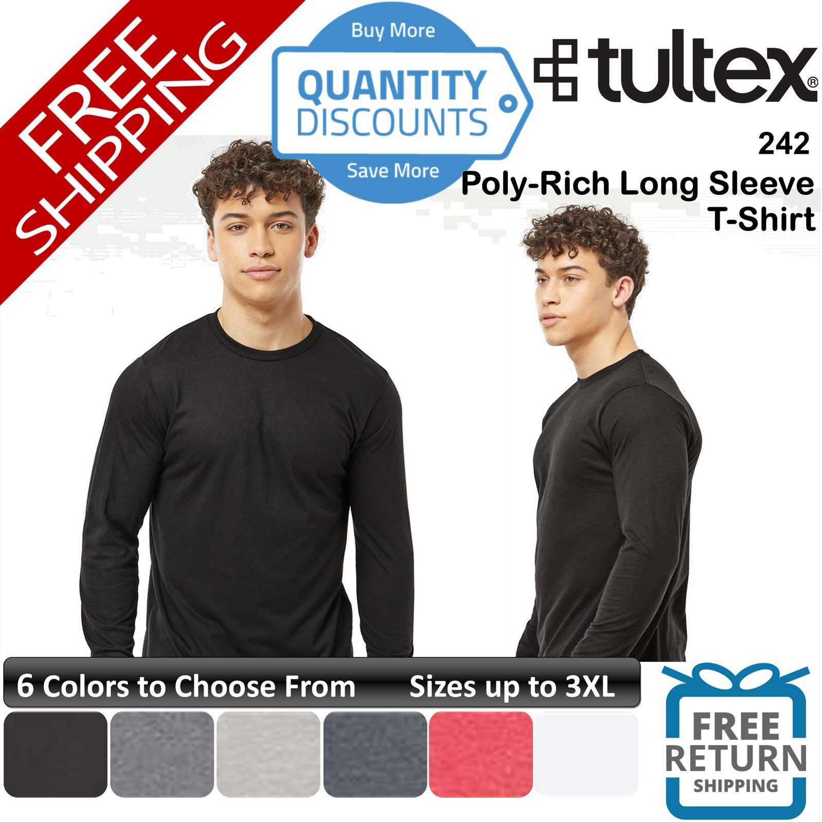 🔥 Tultex Men Poly-rich Blend ring-spun Long Sleeve T-shirt Up To 3XL 242 gallery