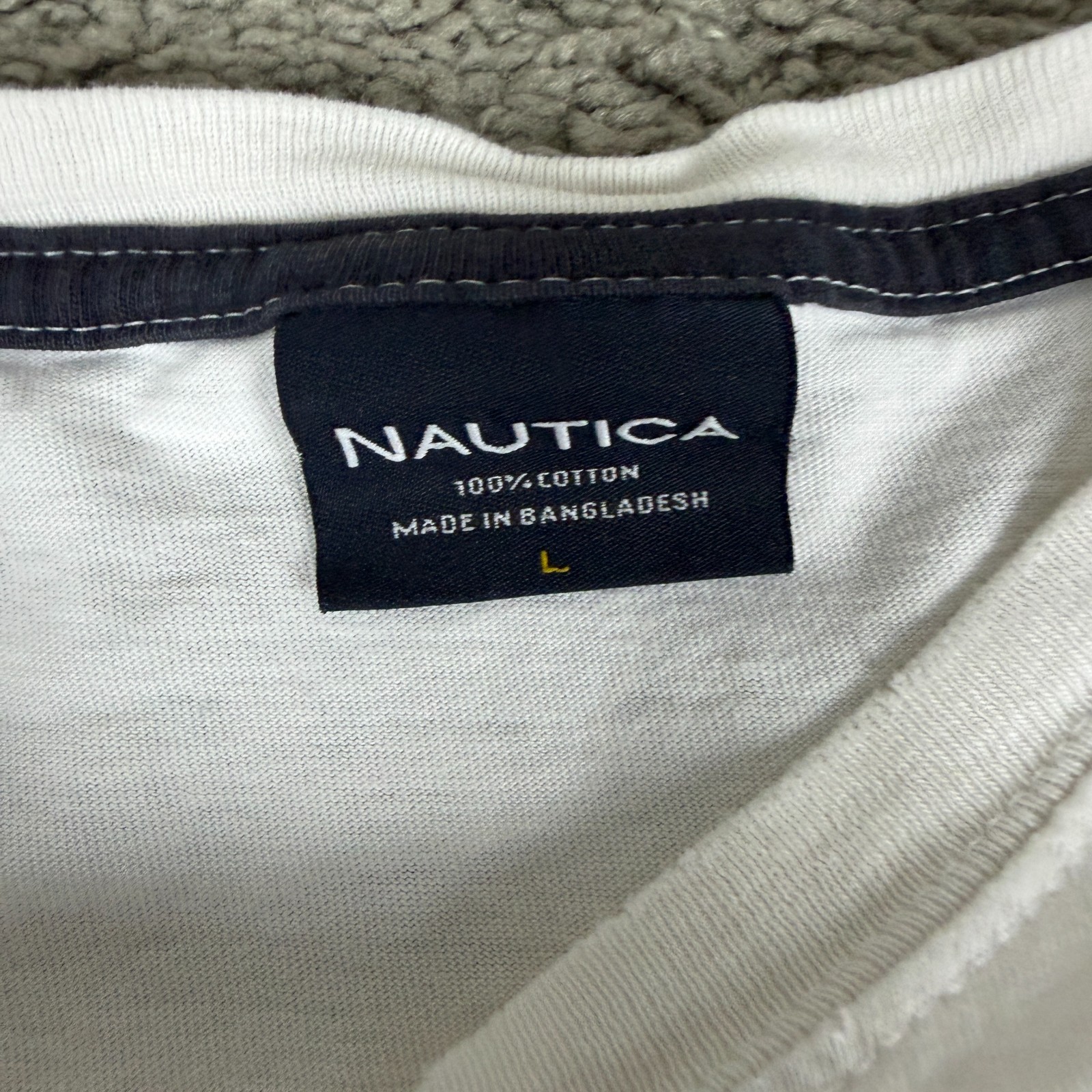 Nautica Shirt Mens Large White Blue Spell Out Logo Short Sleeve Cotton READ gallery