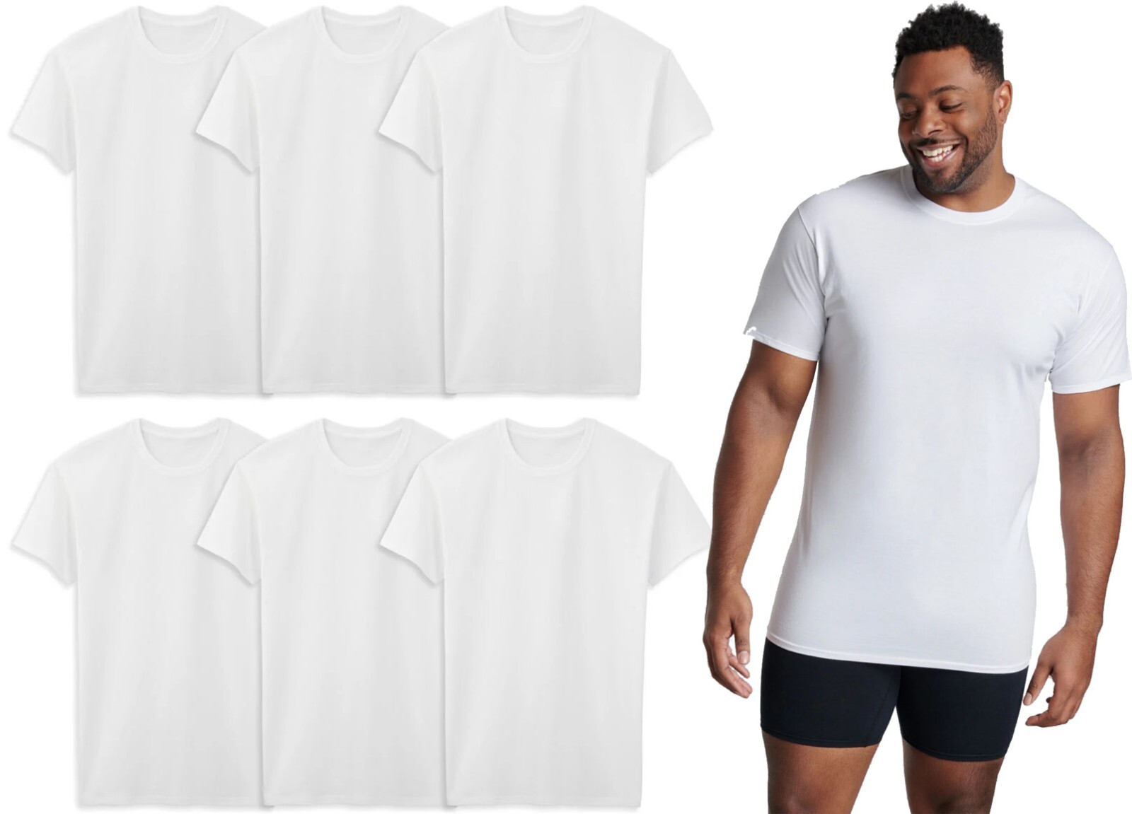 6 White Tall Man LT 42-44 Inch Crew Neck T-Shirts Fruit Of The Loom 107-112 CM