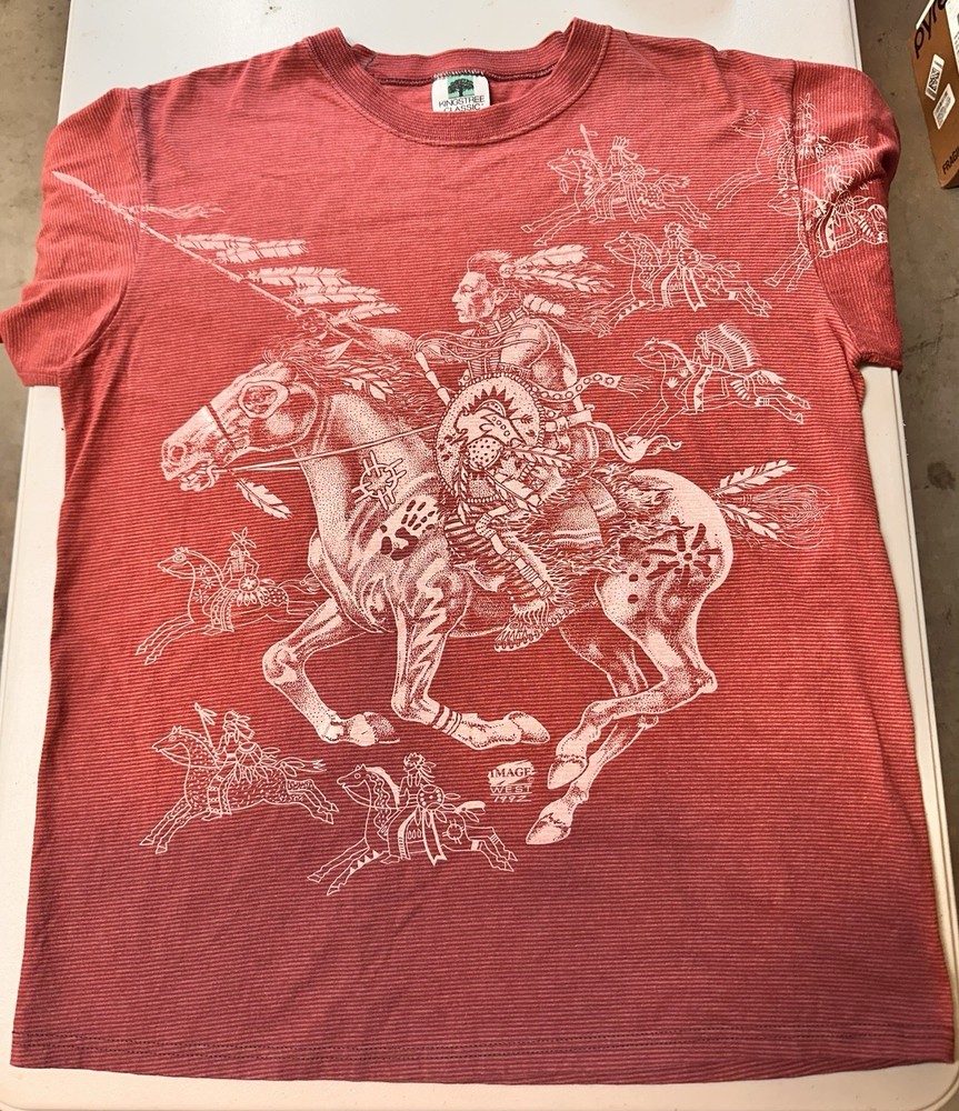 Vintage Kingstree Classic Striped Horses & Native American West 1992 Print Sz L