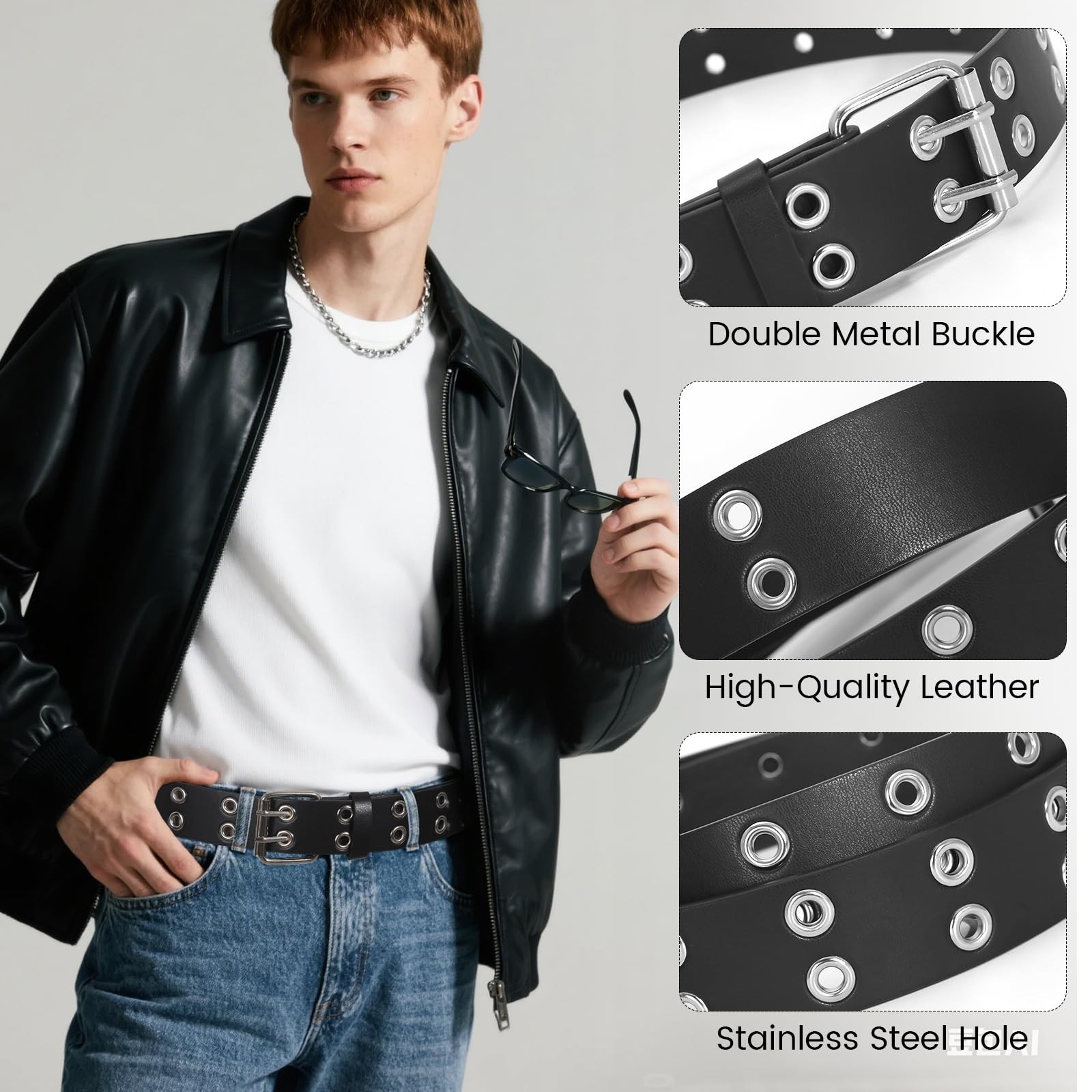 3 Pcs Studded Belt Y2K Metal Goth Punk Rock Rivet Belt with Bright Pyramid St... gallery