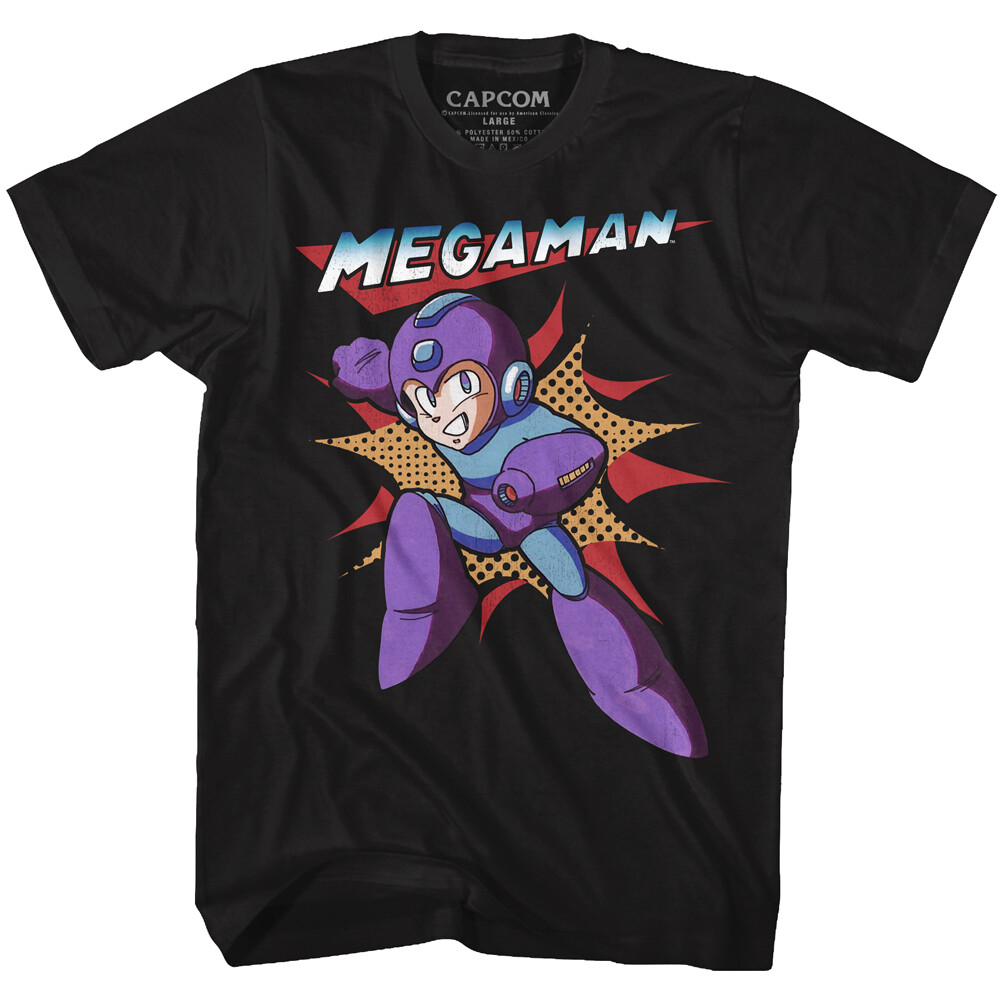 Mega Man 80’s Video Game Jump Busting Through Men’s T Shirt Gamer Merch