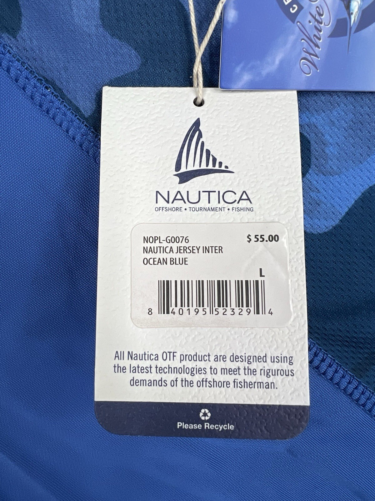 Nautica Shirt Men L Blue Camo OTF Offshore Tournament Fishing UPF50+ Performance gallery
