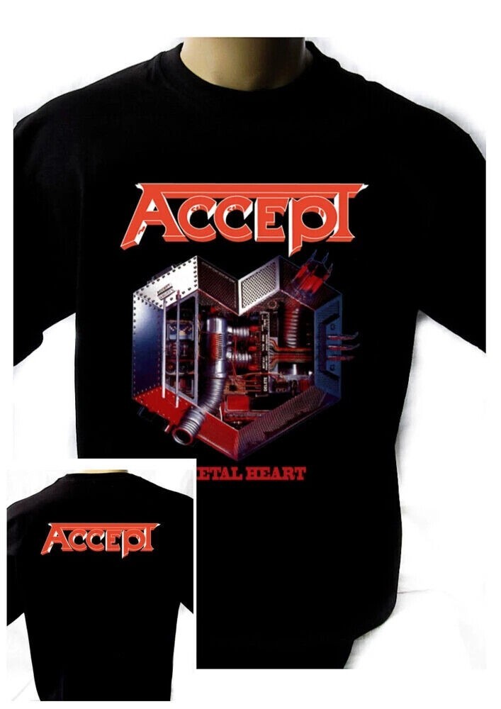 Accept METAL HEART 1985 Black T-Shirt Men Shirt Rock Band Tee Music Shirt gallery
