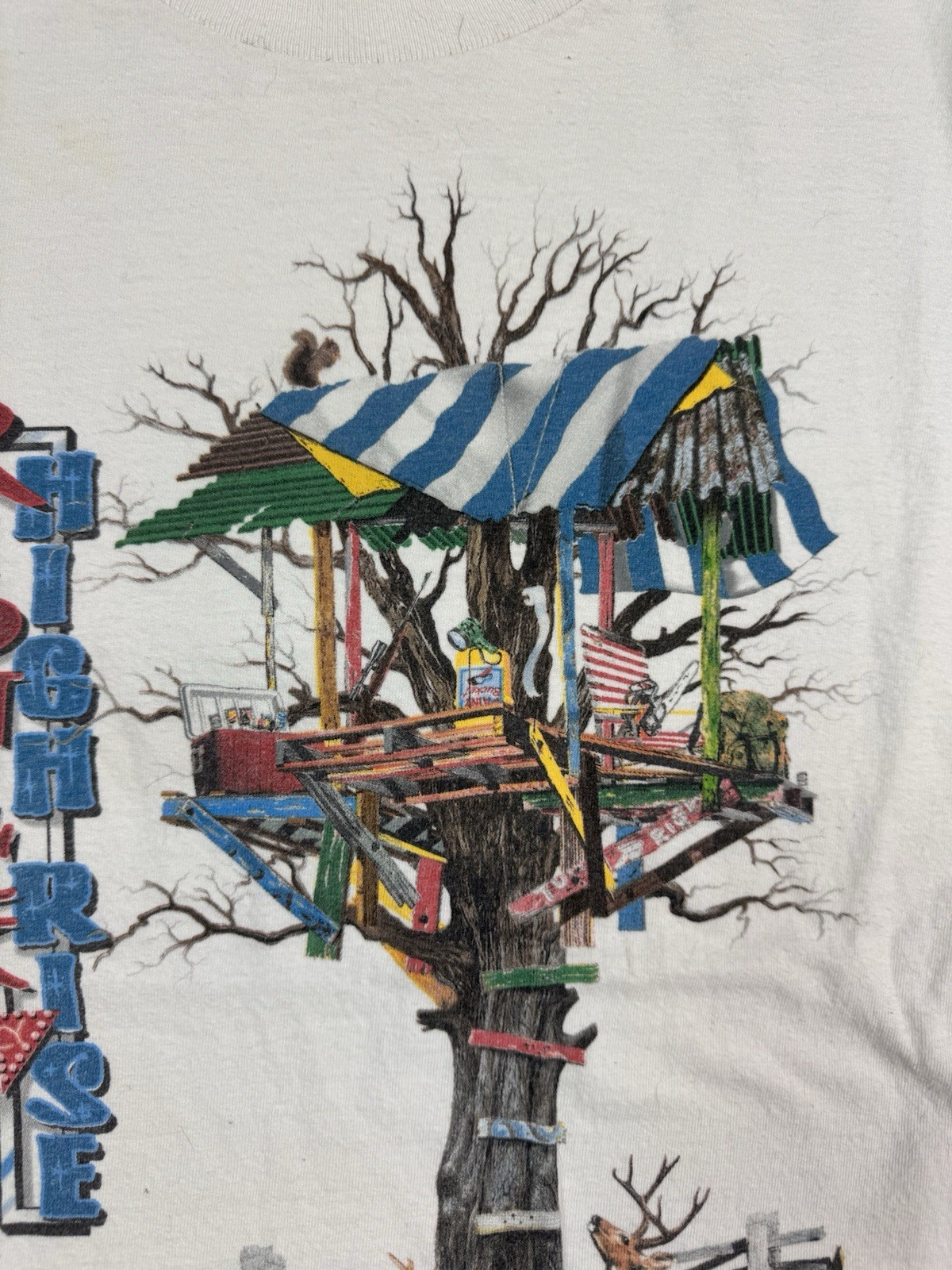 Vintage 90s Redneck High Rise Treehouse T Shirt Funny Deer Hunt Size Large White gallery