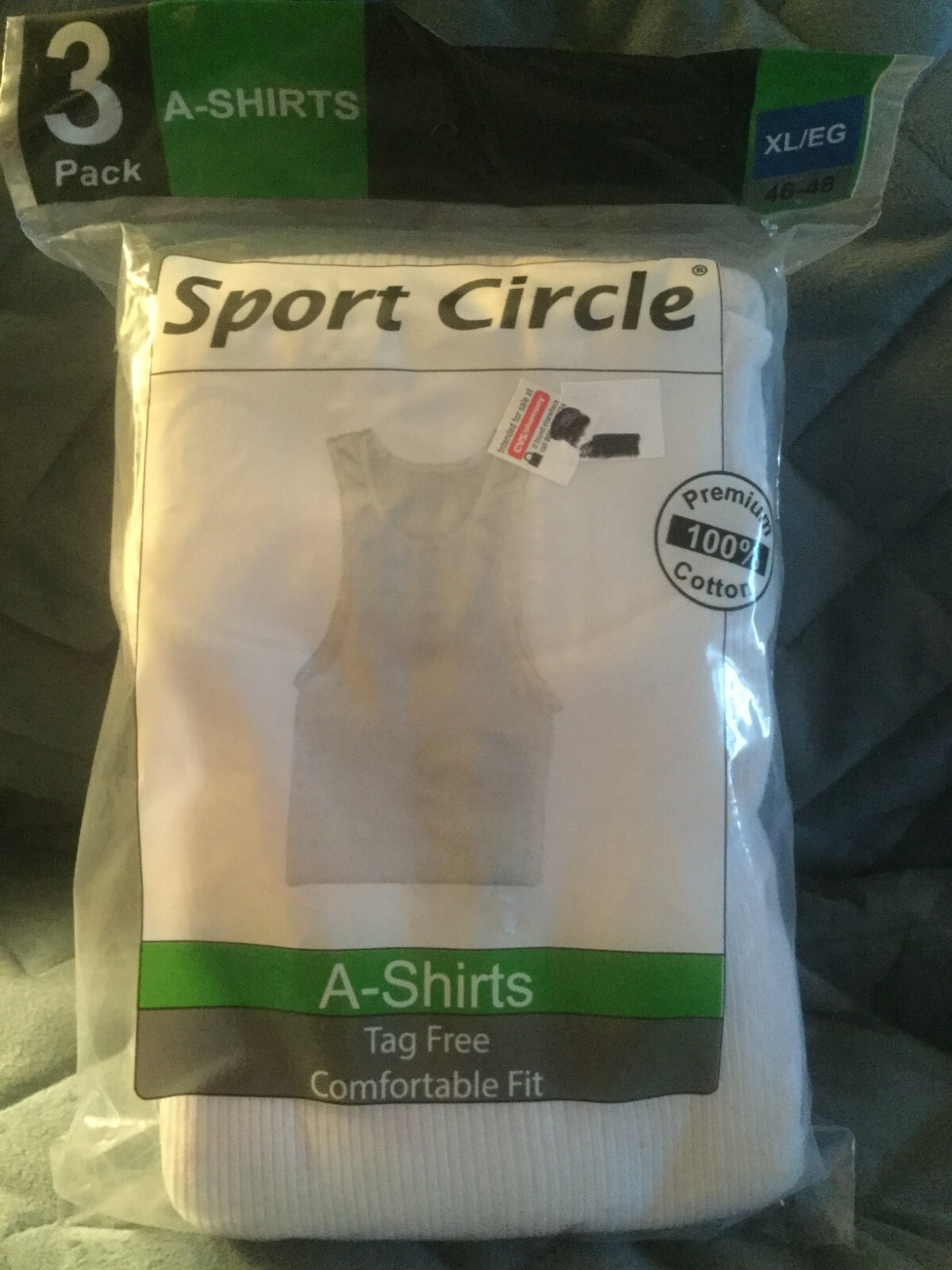 SPORT CIRCLE MEN’S *XL 46-48* A-SHIRTS TANK WHITE PLAIN SOLID TAG FREE 3 PACK