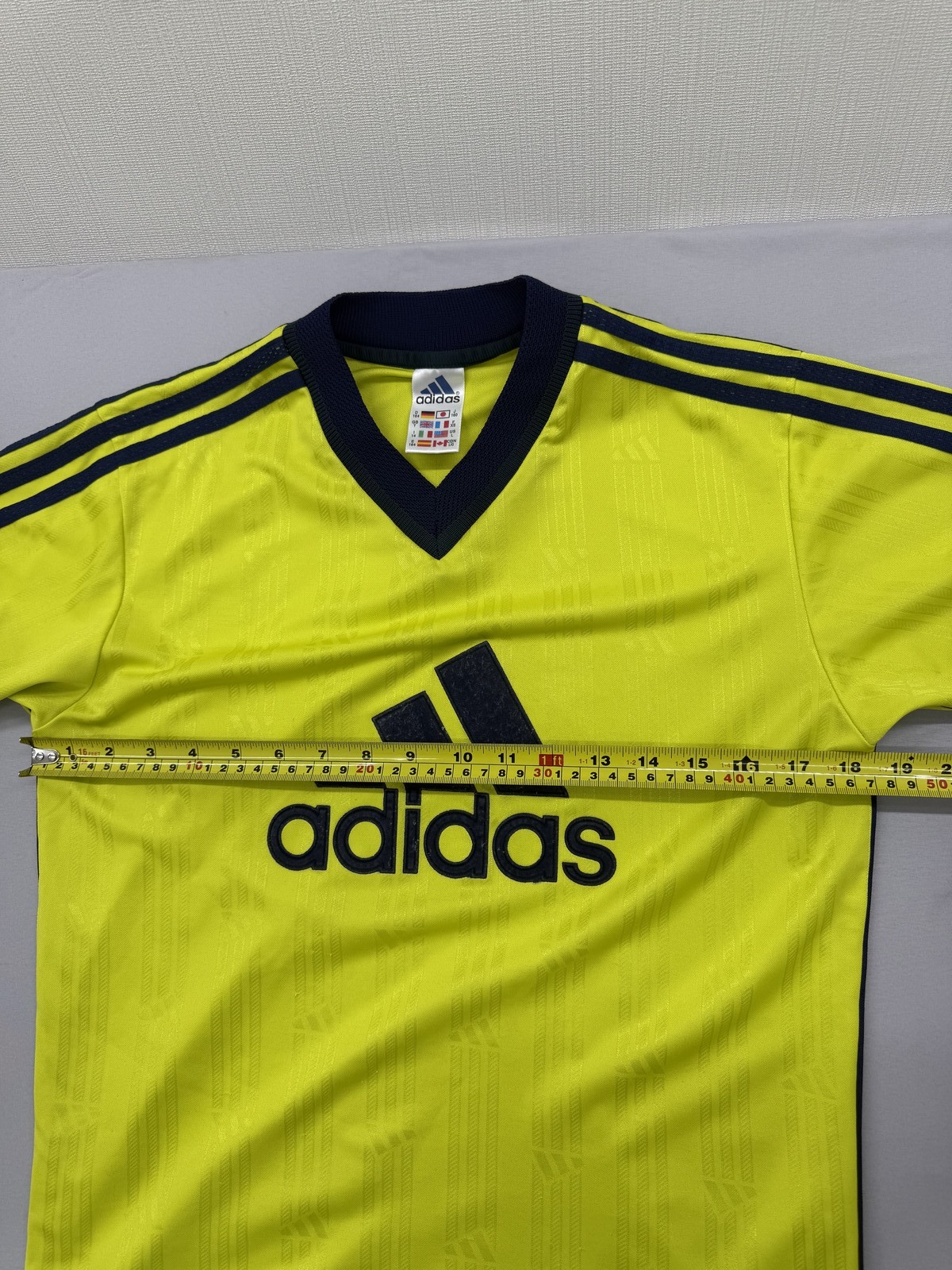 Adidas Soccer Jersey Yellow Striped L Short Sleeve V Neck 3-Stripes gallery