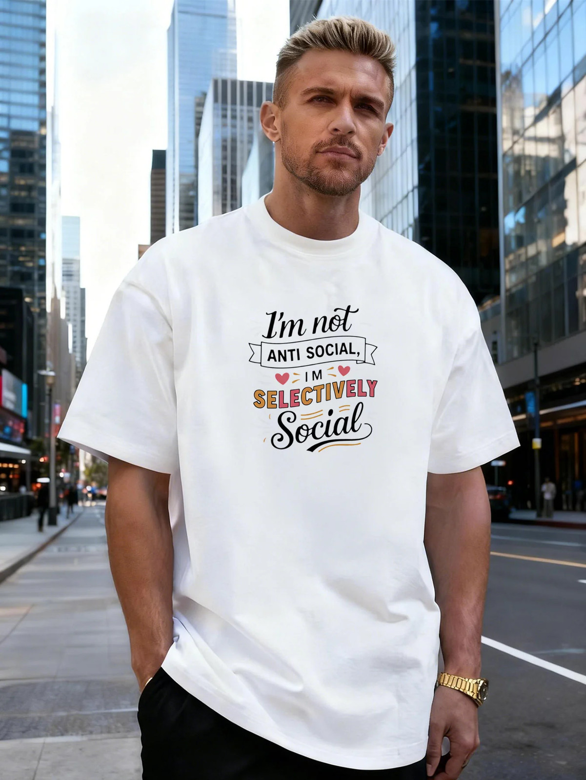 Letter Pattern Graphic 100% Cotton Men’s T-Shirt for Daily Casual Wear