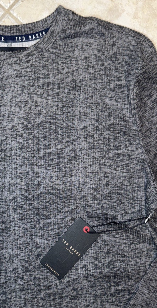 Ted Baker London L/S Rib Crew Loungewear Tee Shirt Mens L Grey Heather NWT gallery