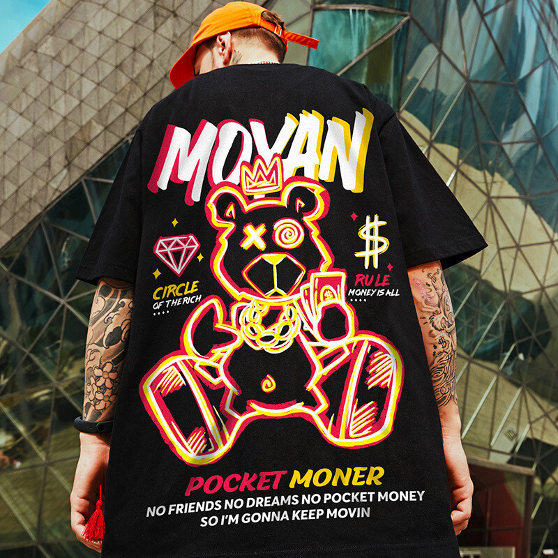 Men's Summer Casual Streetwear Drop Shoulder Baggy Loose T-Shirt Hip Pop Tee gallery