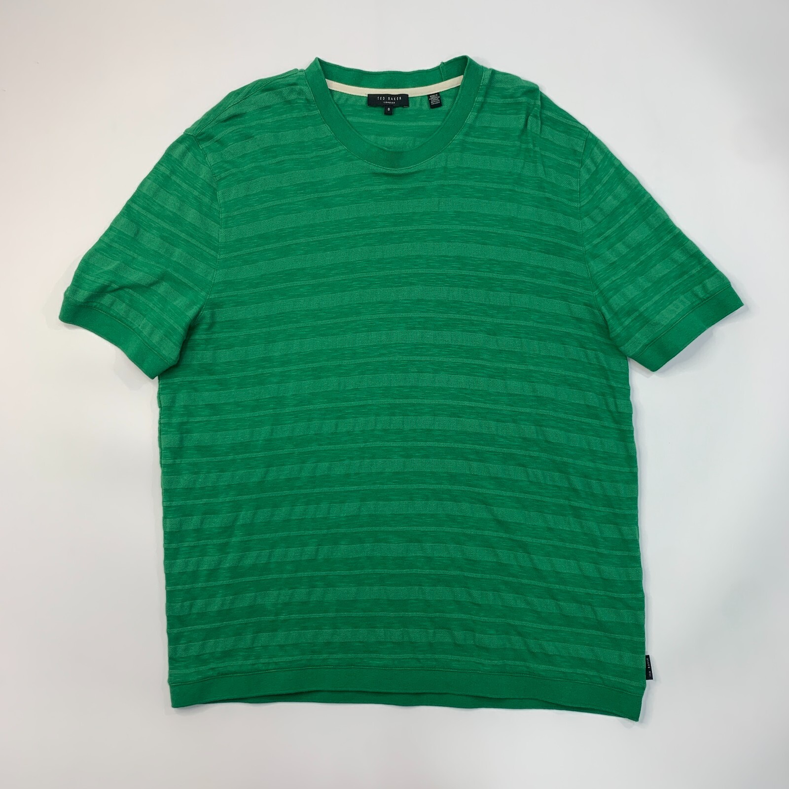 Ted Baker Nekache T Shirt Mens 6 Leaf Green Textured Cotton Blend Striped Crew gallery