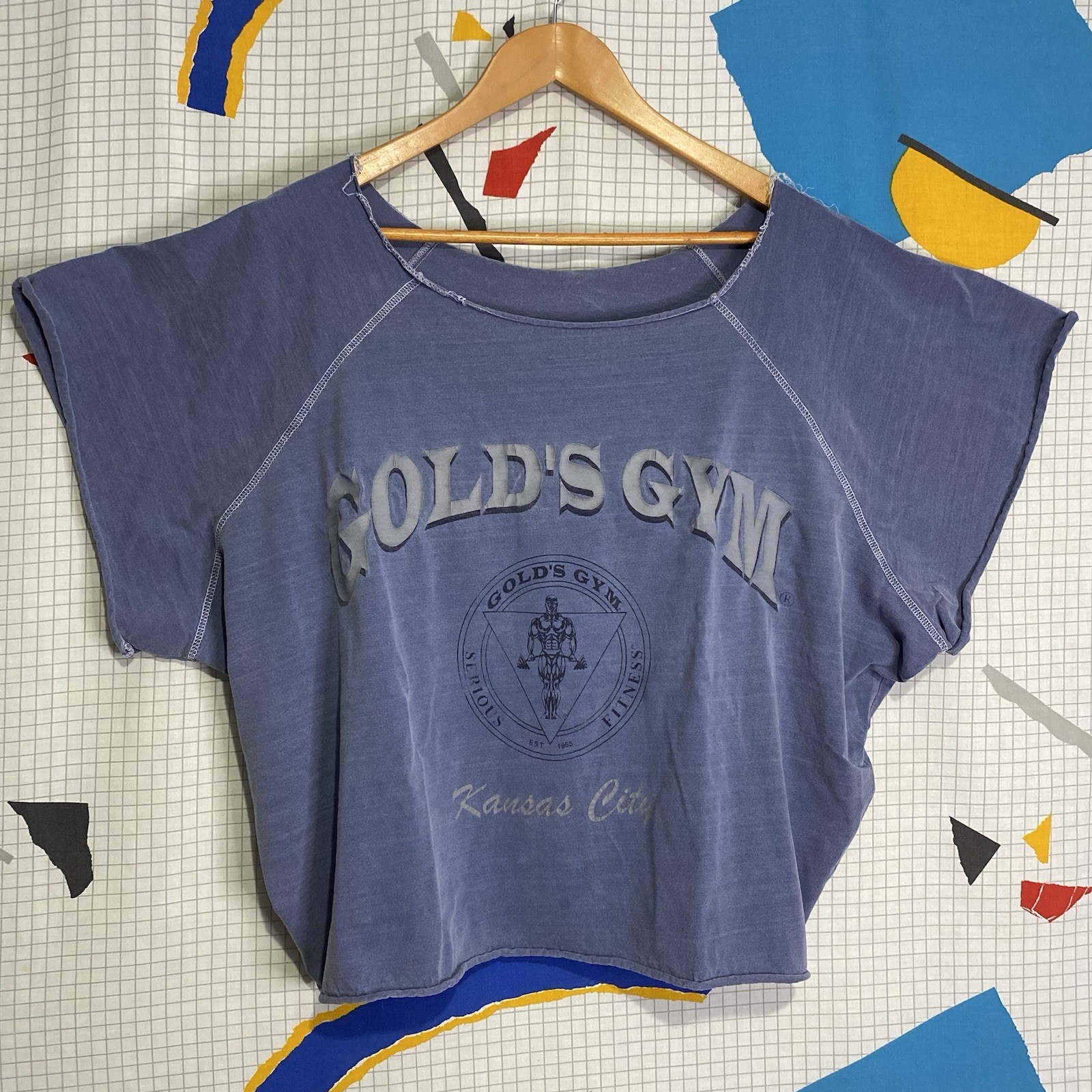 Vintage 80s Golds Gym Shirt XL Cut Off Boxy Crop Body Building Kansas City 90s gallery