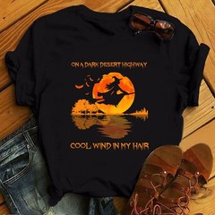 Retro Witch Halloween Shirt, In A Dark Desert Highway Cool Wind In My Hair Lyric