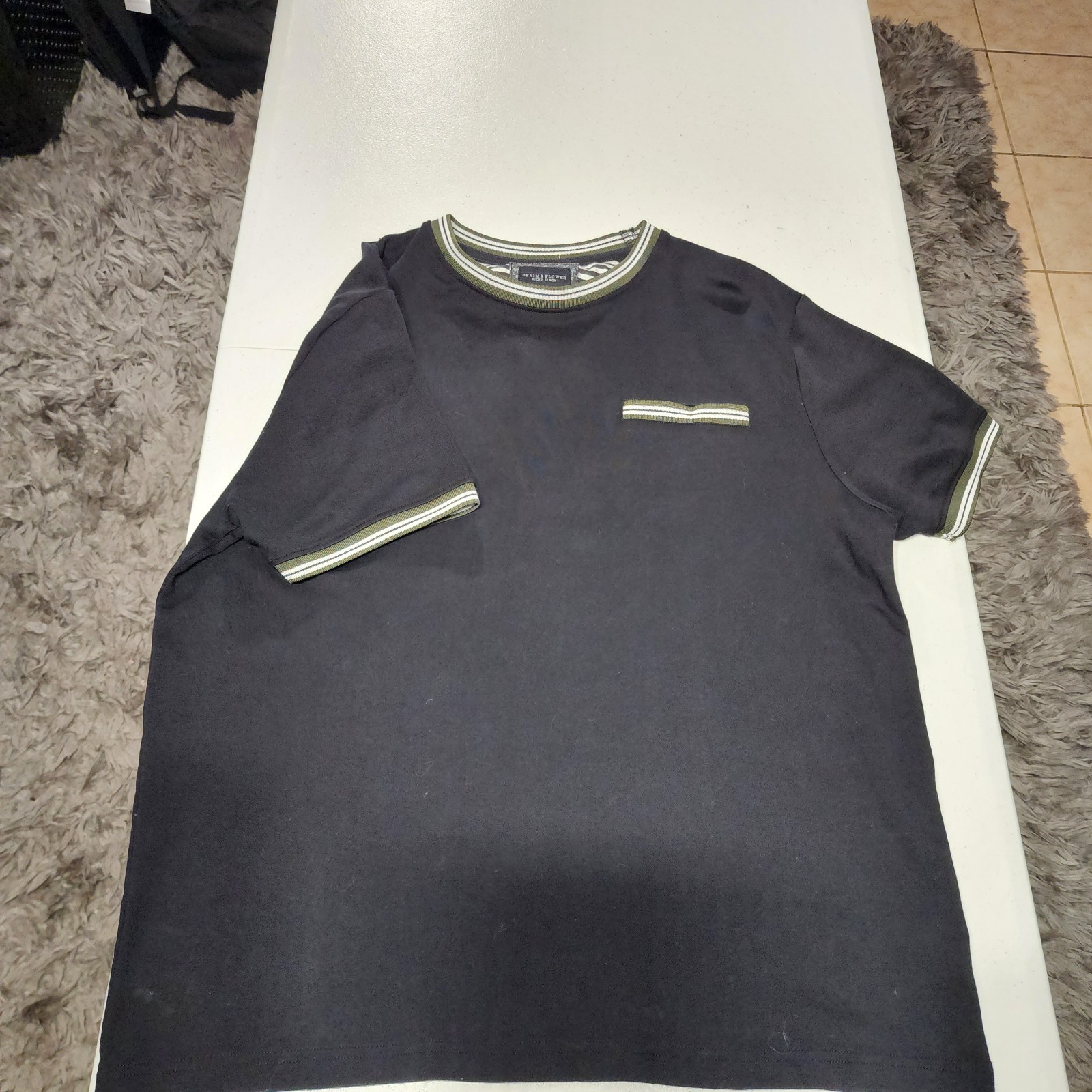 Denim & Flower Ricky Singh T-Shirt XL Black Cotton Contrasting Trim Crew Neck gallery