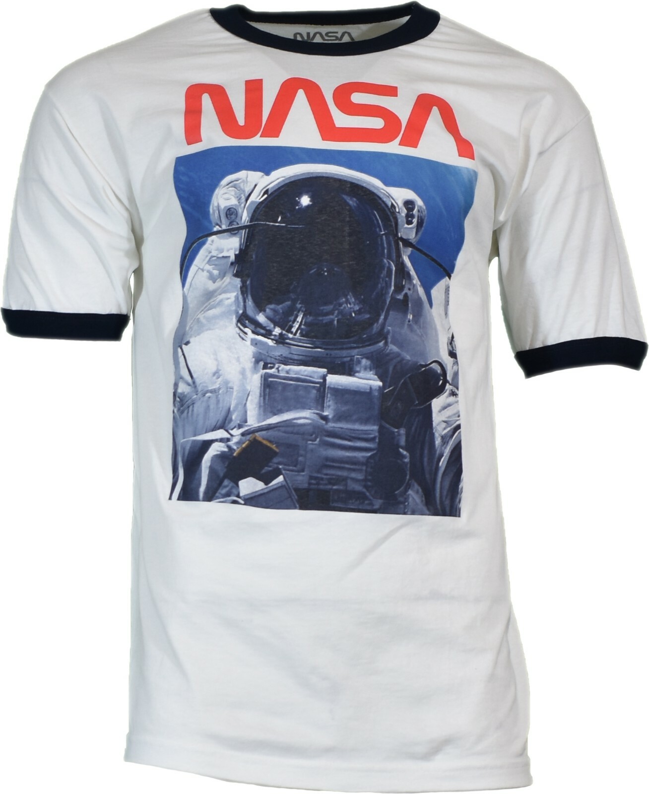 MENS GRAPHIC SHIRT NASA Astronaut Print Crew Neck Tee White Shirt Blue Collar gallery