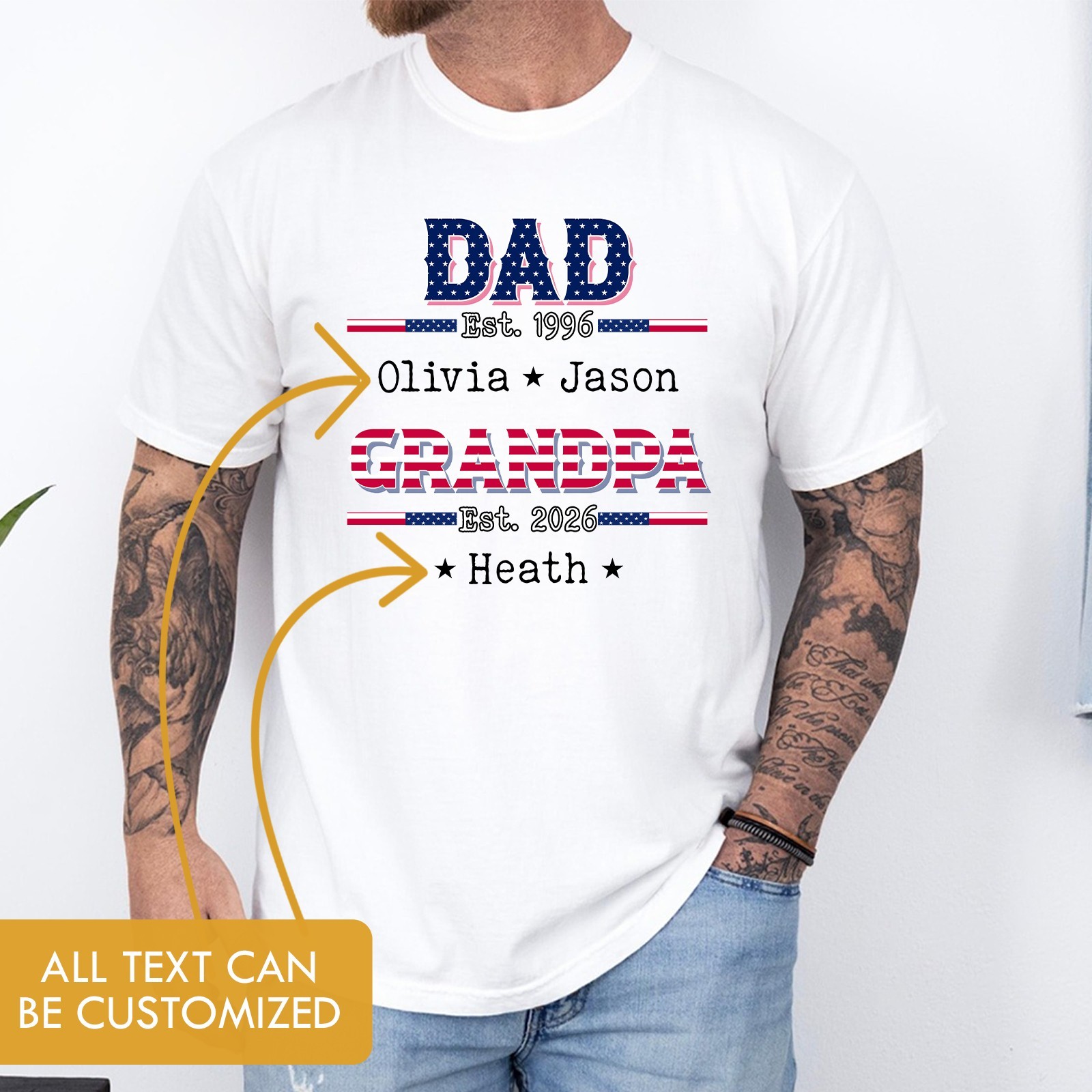 Personalized Dad Grandpa Shirt Custom Kids Names Est Year USA Flag Fathers Gift gallery