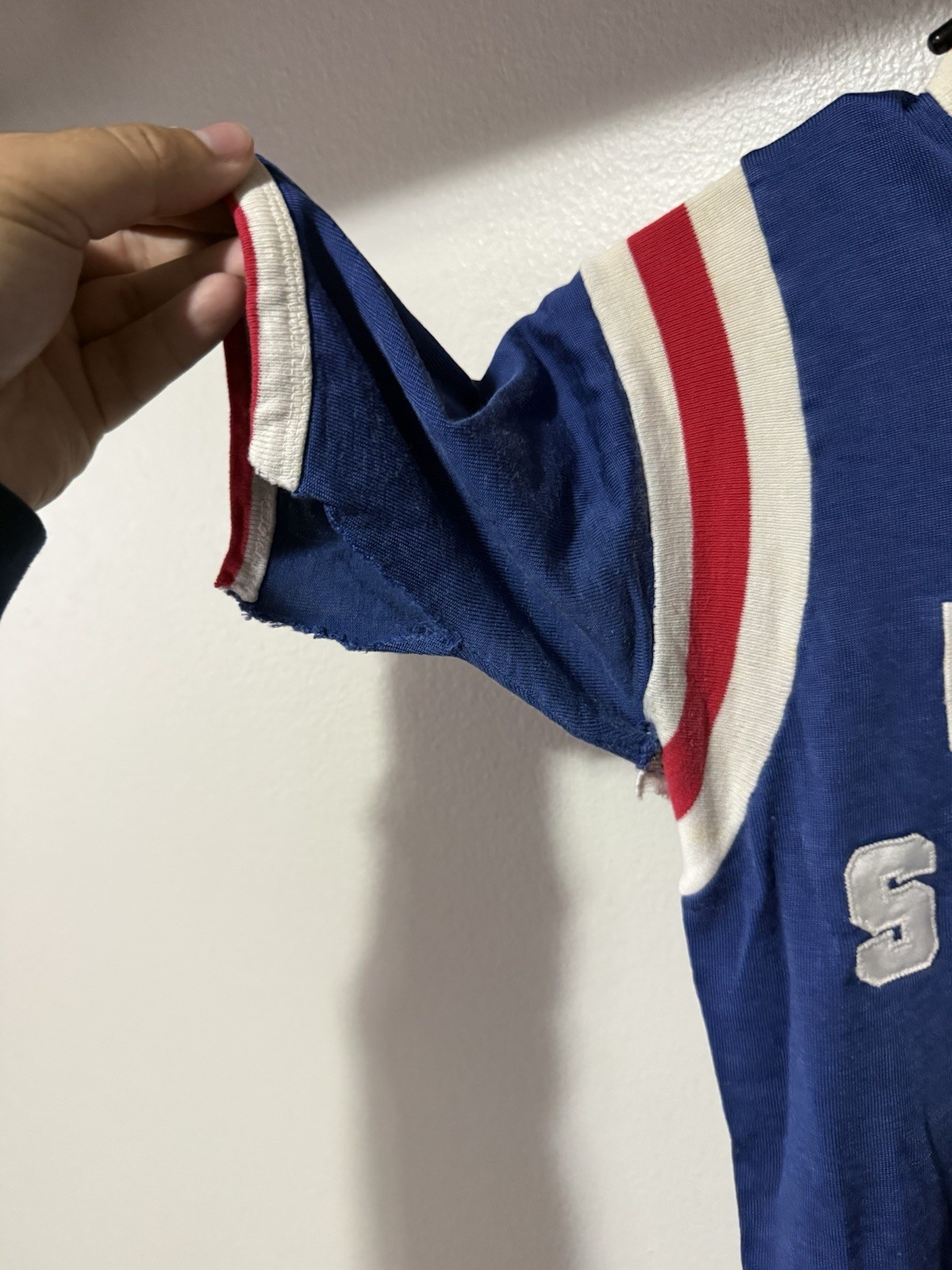 1960s Home Savings Blue Distressed Durene Ringer Jersey T-Shirt Flaws S gallery