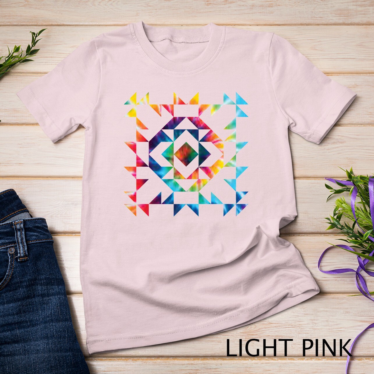 Tie Dye Geometric Shapes Pattern Quilt Block Art - Scandi Folk Unisex T-shirt gallery