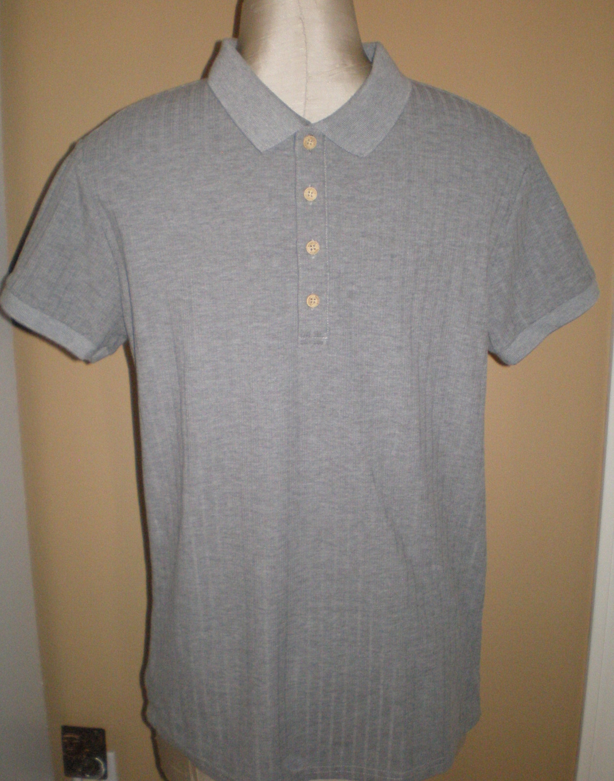 NITAGUT Mens GREY * GRAY Casual Short Sleeve Collared Ribbed Knit POLO Shirt S gallery
