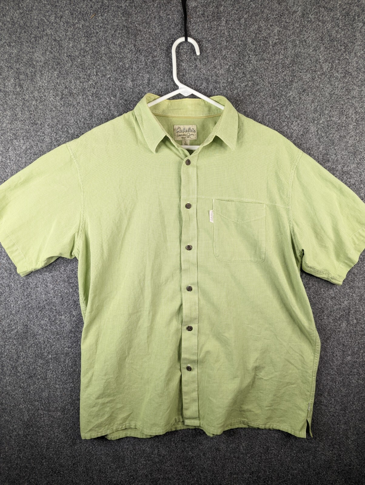 Cabela’s Shirt Mens Large Green Check Lightweight Nylon Blend Button Down