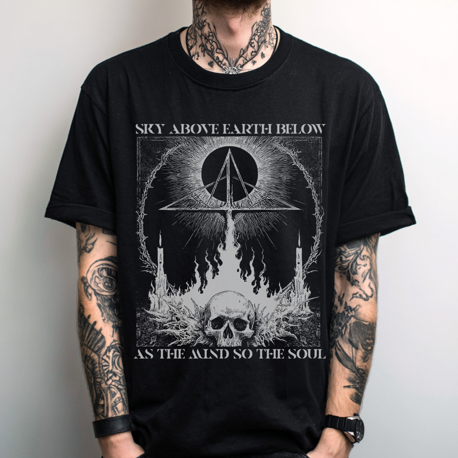 Occult Skull Goth Graphic T-Shirt, Weirdcore Trippy Shirt, Punk Grunge T-Shirt gallery