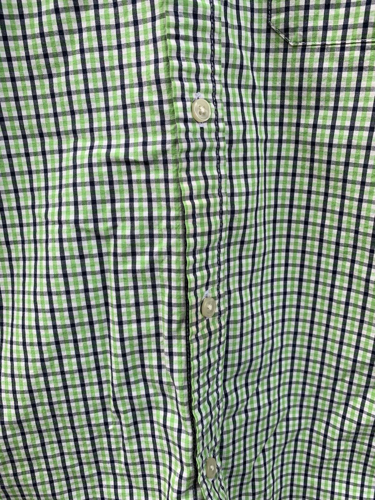 Tommy Hilfiger Short Sleeve Shirt Gingham Green Button Flag Logo Stripe Mens Lg gallery