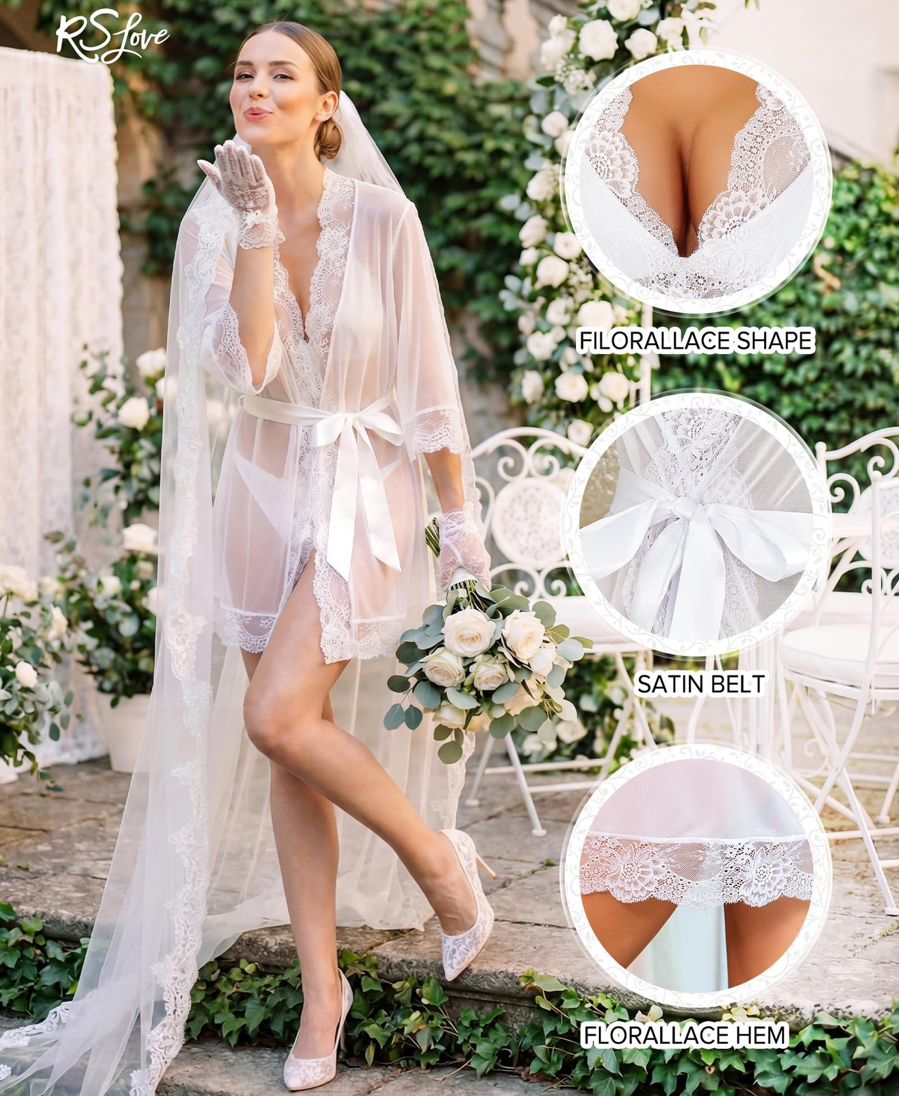Lace Kimono Robe Babydoll Chemise Lingerie Bride Robe Wedding Party Sleep gallery