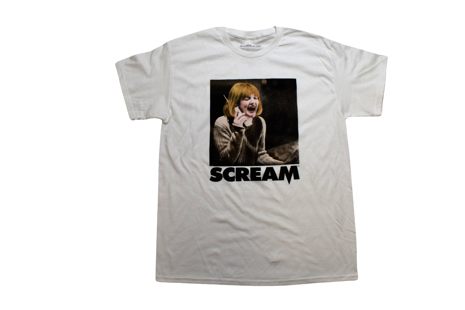 Goodie Two Sleeves Mens Scream Horror Movie Poster Graphic White Shirt New L, XL gallery