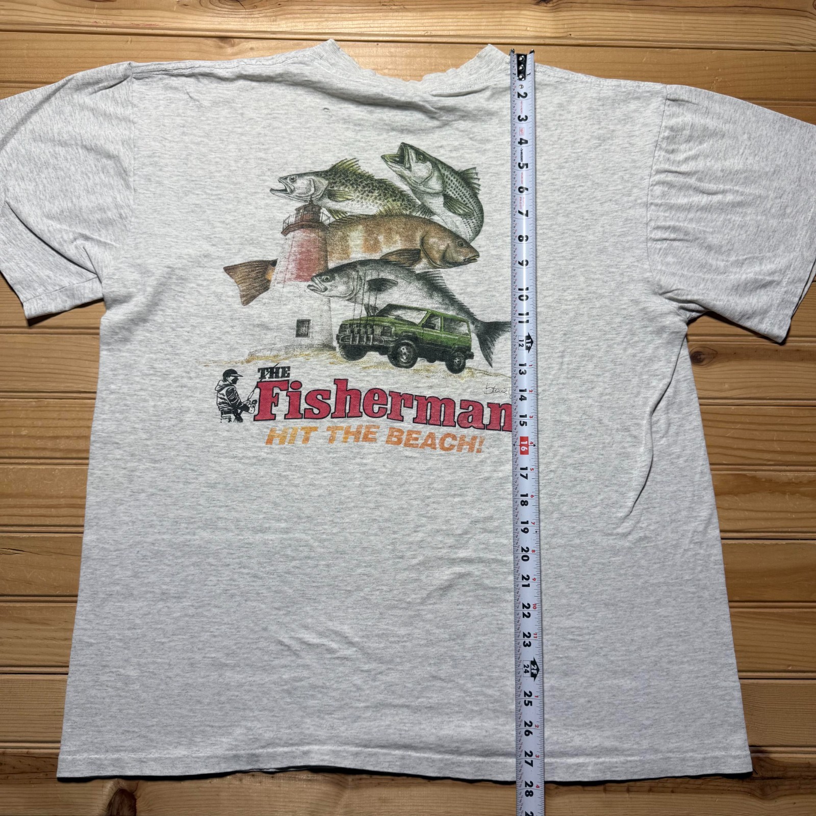 Vintage 90s The Fisherman Hit Beach Outdoor Fishing Pocket Graphic T-Shirt - XL gallery